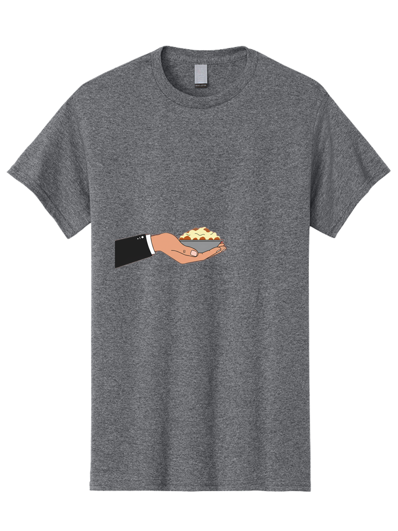 Hand-Holding-Bowl Men'S Graphic Tee, 100% Cotton, Comfortable Casual Summer Wear, Machine Washable, Hand Holding Bowl, Cartoon Style, Food Presentation, Serving Dish, Culinary Illustration, Serving Staff, Dinner Service, Food Art, Bac020
