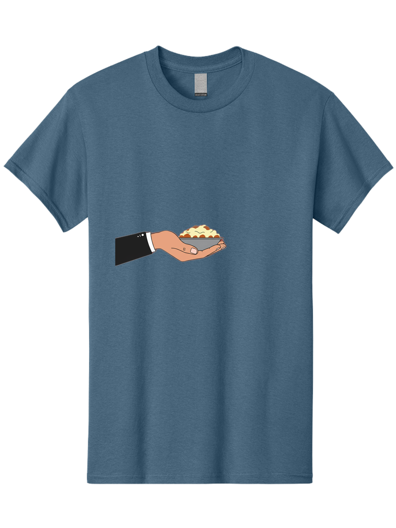 Hand-Holding-Bowl Men'S Graphic Tee, 100% Cotton, Comfortable Casual Summer Wear, Machine Washable, Hand Holding Bowl, Cartoon Style, Food Presentation, Serving Dish, Culinary Illustration, Serving Staff, Dinner Service, Food Art, Bac020