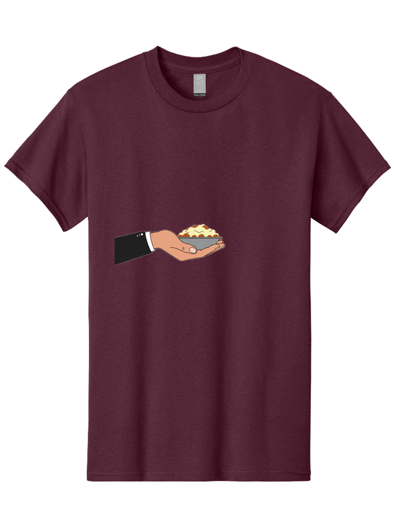 Hand-Holding-Bowl Men'S Graphic Tee, 100% Cotton, Comfortable Casual Summer Wear, Machine Washable, Hand Holding Bowl, Cartoon Style, Food Presentation, Serving Dish, Culinary Illustration, Serving Staff, Dinner Service, Food Art, Bac020