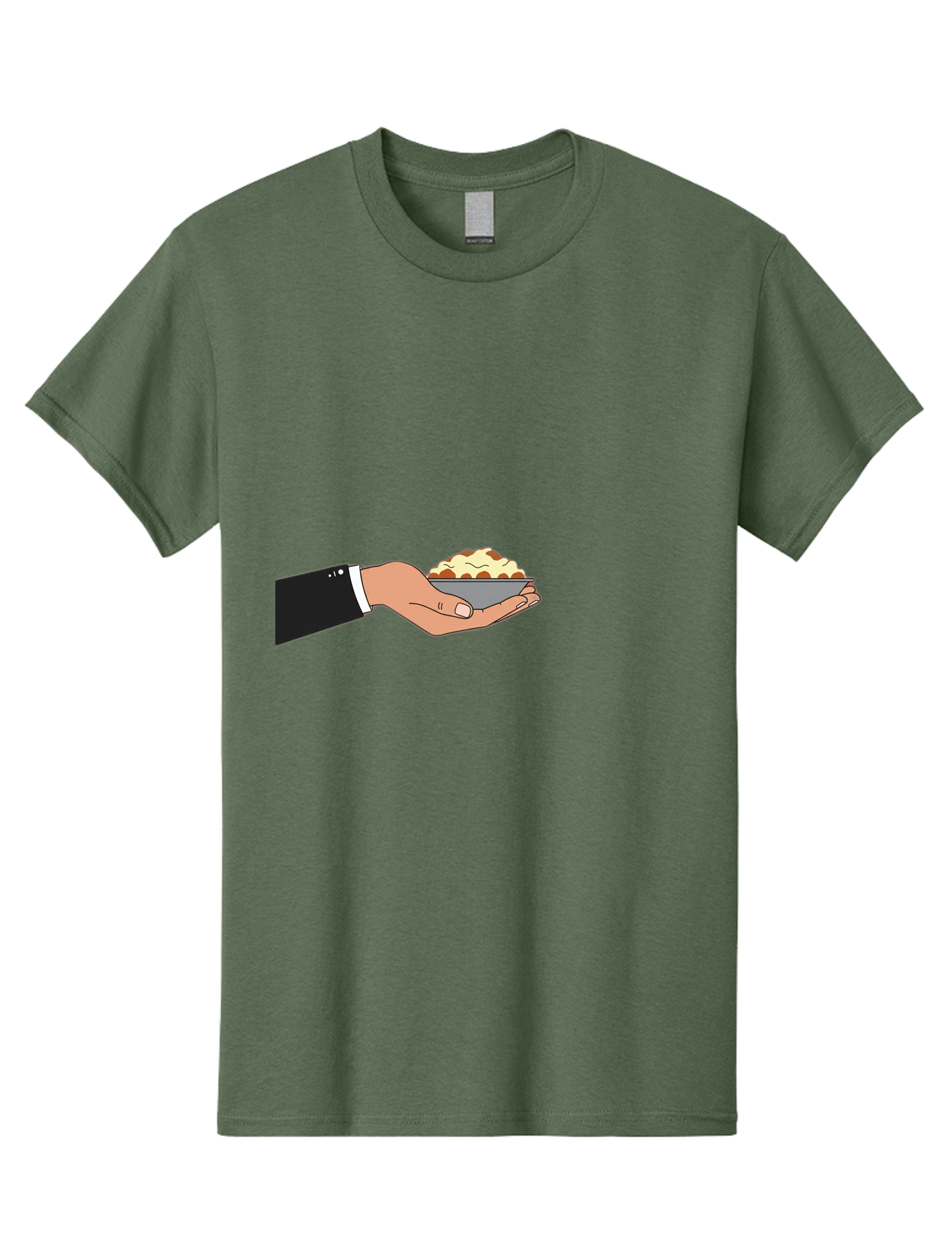 Hand-Holding-Bowl Men'S Graphic Tee, 100% Cotton, Comfortable Casual Summer Wear, Machine Washable, Hand Holding Bowl, Cartoon Style, Food Presentation, Serving Dish, Culinary Illustration, Serving Staff, Dinner Service, Food Art, Bac020
