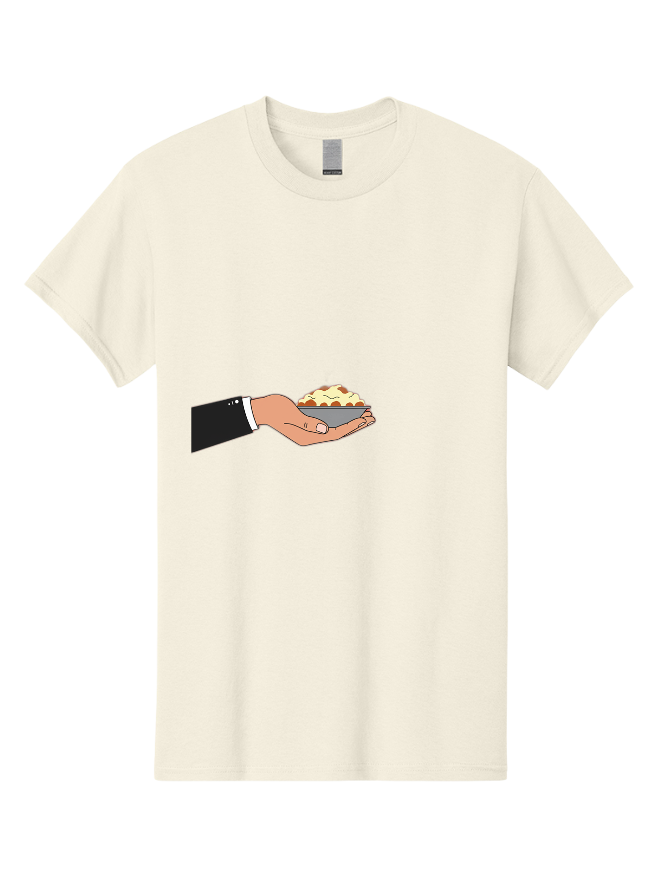 Hand-Holding-Bowl Men'S Graphic Tee, 100% Cotton, Comfortable Casual Summer Wear, Machine Washable, Hand Holding Bowl, Cartoon Style, Food Presentation, Serving Dish, Culinary Illustration, Serving Staff, Dinner Service, Food Art, Bac020