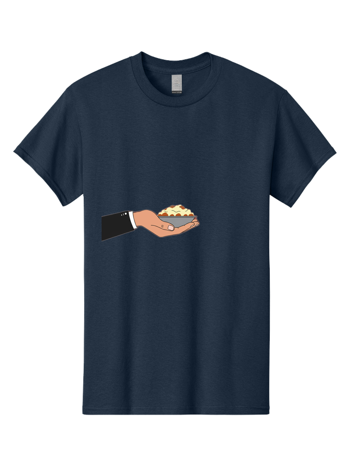 Hand-Holding-Bowl Men'S Graphic Tee, 100% Cotton, Comfortable Casual Summer Wear, Machine Washable, Hand Holding Bowl, Cartoon Style, Food Presentation, Serving Dish, Culinary Illustration, Serving Staff, Dinner Service, Food Art, Bac020