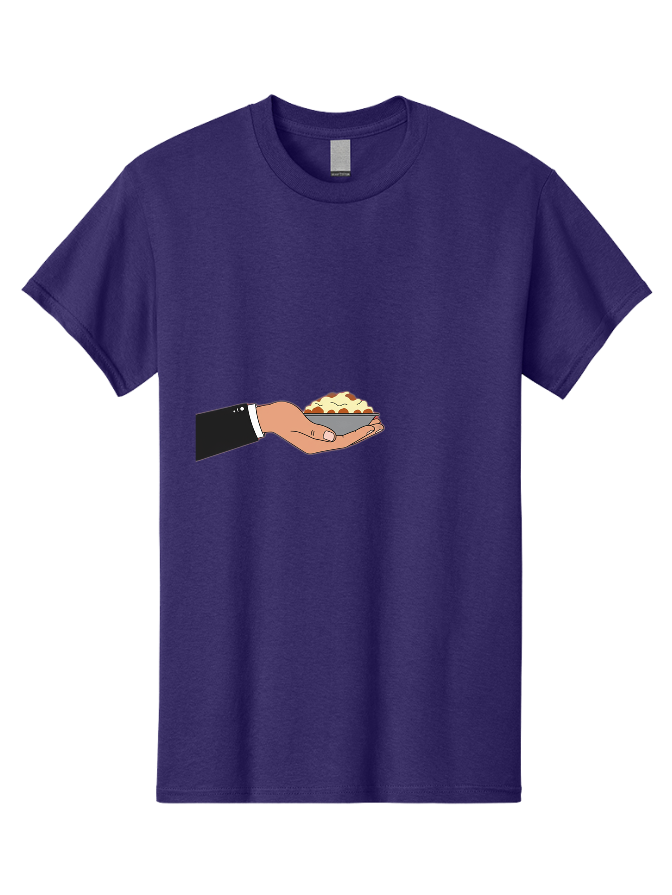 Hand-Holding-Bowl Men'S Graphic Tee, 100% Cotton, Comfortable Casual Summer Wear, Machine Washable, Hand Holding Bowl, Cartoon Style, Food Presentation, Serving Dish, Culinary Illustration, Serving Staff, Dinner Service, Food Art, Bac020