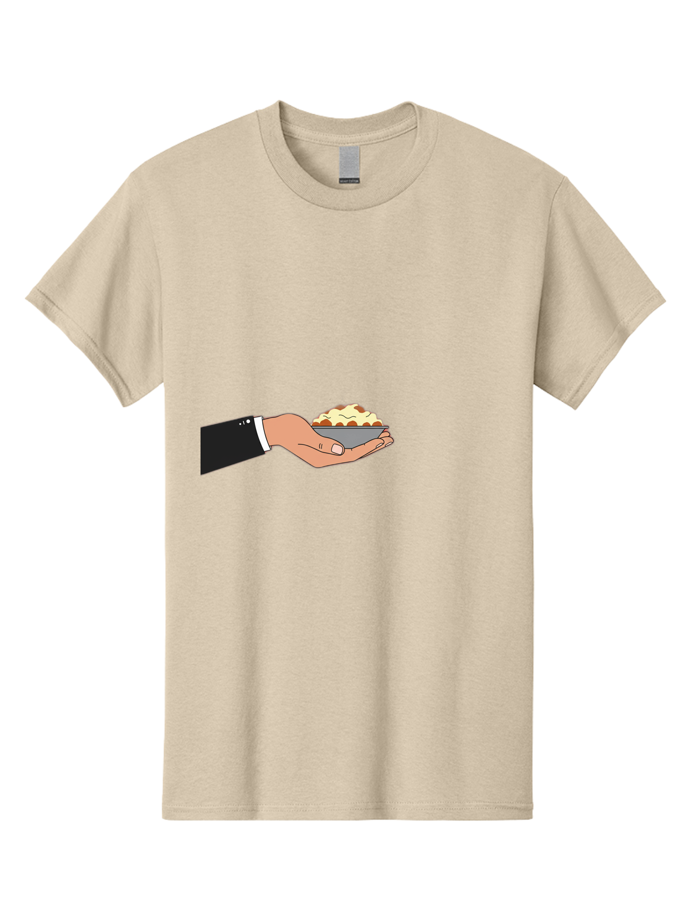 Hand-Holding-Bowl Men'S Graphic Tee, 100% Cotton, Comfortable Casual Summer Wear, Machine Washable, Hand Holding Bowl, Cartoon Style, Food Presentation, Serving Dish, Culinary Illustration, Serving Staff, Dinner Service, Food Art, Bac020