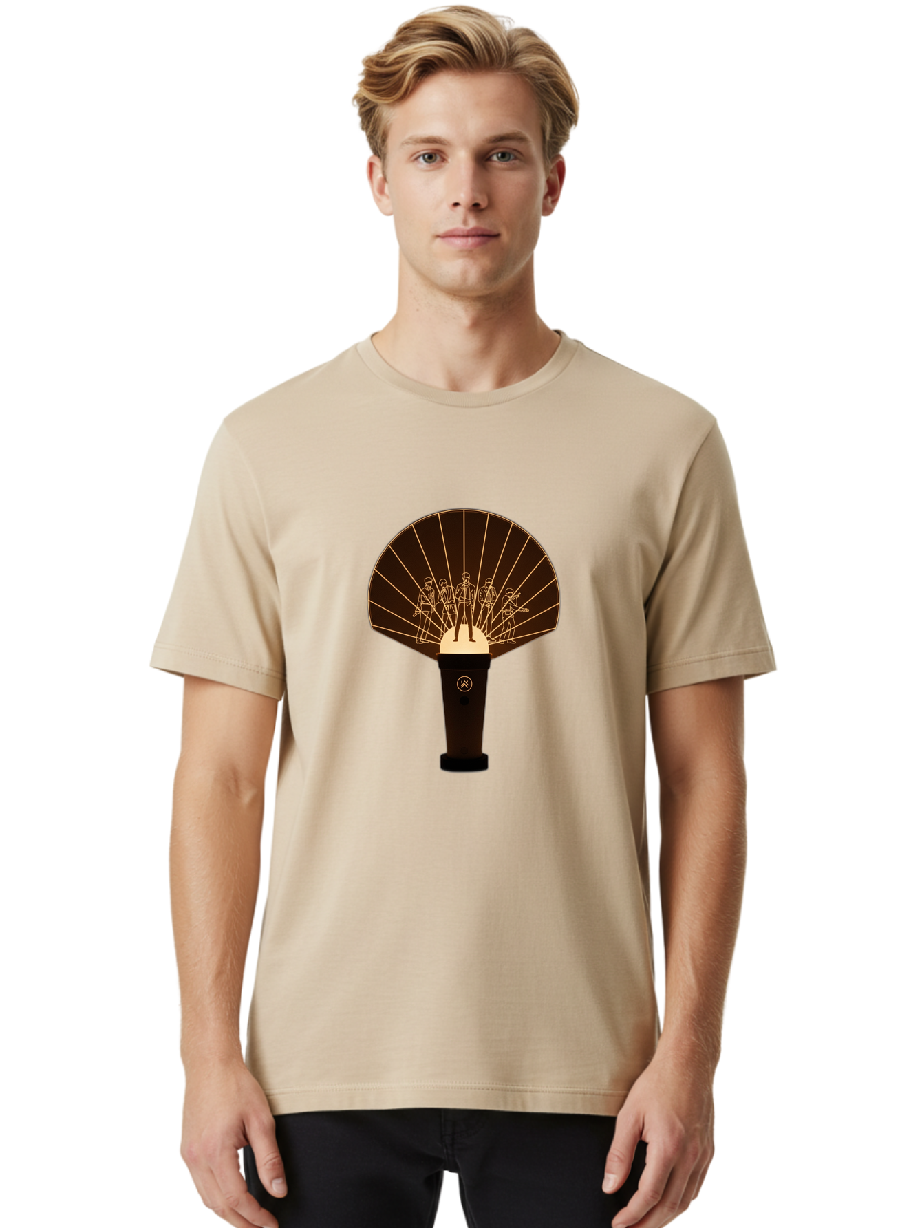 Handheld-Fan Men'S Graphic Tee, 100% Cotton, Comfortable Casual Summer Wear, Machine Washable, Handheld Fan, Elegant Design, Traditional Accessory, Cultural Heritage, Decorative Patterns, Minimalist Art, Simple Luxury, Gold Accents, Bac021