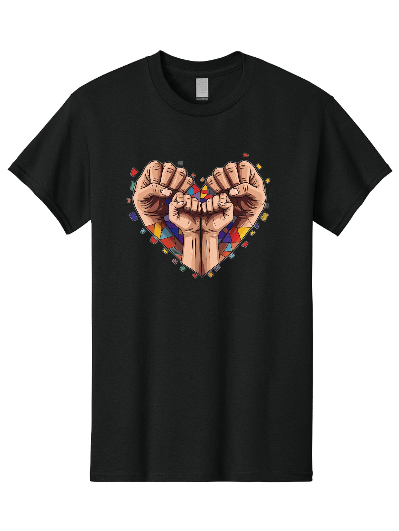 Hands-Forming-Heart-4 Men'S Graphic Tee, 100% Cotton, Comfortable Casual Summer Wear, Machine Washable, Hands Forming Heart Shape, Mosaic Heart, Multi-Colored Tiles, Vibrant Colors, Unity Symbol, Togetherness, Love, Solidarity, Empowerment Bac025