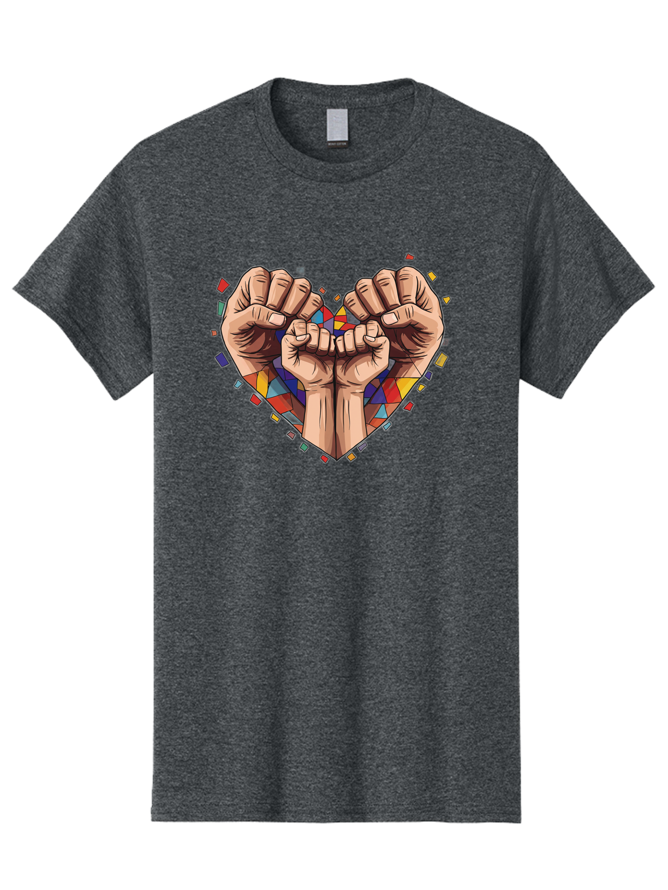 Hands-Forming-Heart-4 Men'S Graphic Tee, 100% Cotton, Comfortable Casual Summer Wear, Machine Washable, Hands Forming Heart Shape, Mosaic Heart, Multi-Colored Tiles, Vibrant Colors, Unity Symbol, Togetherness, Love, Solidarity, Empowerment Bac025