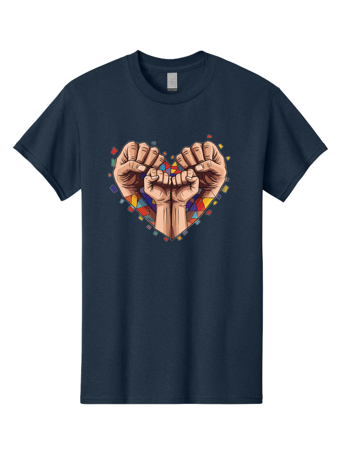 Hands-Forming-Heart-4 Men'S Graphic Tee, 100% Cotton, Comfortable Casual Summer Wear, Machine Washable, Hands Forming Heart Shape, Mosaic Heart, Multi-Colored Tiles, Vibrant Colors, Unity Symbol, Togetherness, Love, Solidarity, Empowerment Bac025
