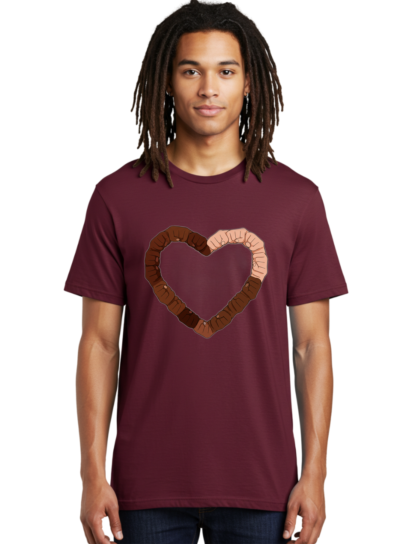 Hands-Forming-Heart Men'S Graphic Tee, 100% Cotton, Comfortable Casual Summer Wear, Machine Washable, Diverse Hands Forming Heart, Unity And Love Symbol, Multicultural Unity, Solidarity, Togetherness, Hand Holding Illustration, Bac027