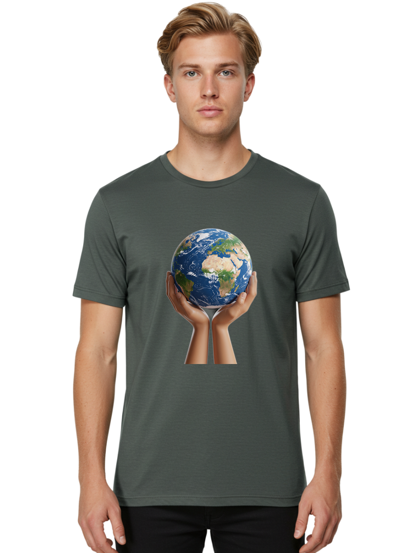 Hands-Holding-Earth Men'S Graphic Tee, 100% Cotton, Comfortable Casual Summer Wear, Machine Washable, Hands Holding The Earth, Global Unity, Environmental Conservation, World Peace, Earth'S Beauty, Human Connection, Global Citizenship, Bac028