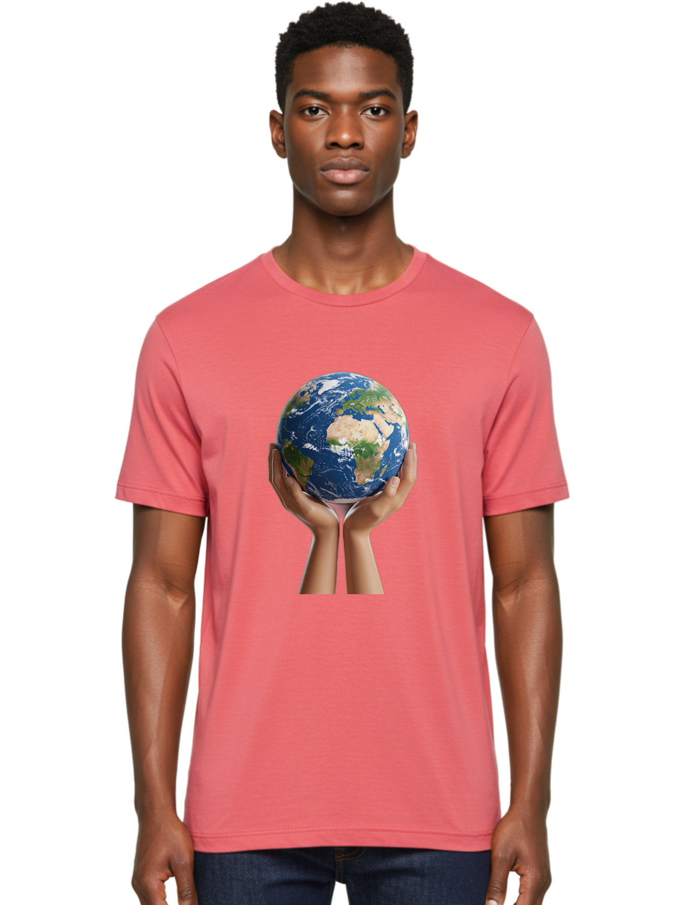 Hands-Holding-Earth Men'S Graphic Tee, 100% Cotton, Comfortable Casual Summer Wear, Machine Washable, Hands Holding The Earth, Global Unity, Environmental Conservation, World Peace, Earth'S Beauty, Human Connection, Global Citizenship, Bac028