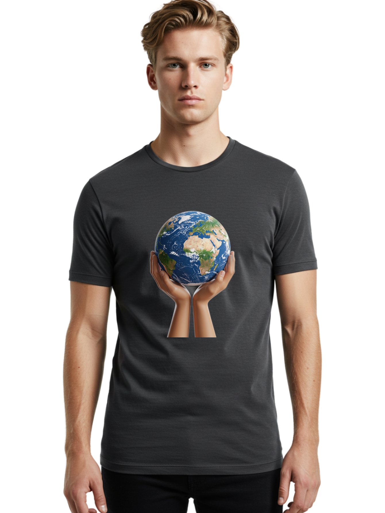 Hands-Holding-Earth Men'S Graphic Tee, 100% Cotton, Comfortable Casual Summer Wear, Machine Washable, Hands Holding The Earth, Global Unity, Environmental Conservation, World Peace, Earth'S Beauty, Human Connection, Global Citizenship, Bac028
