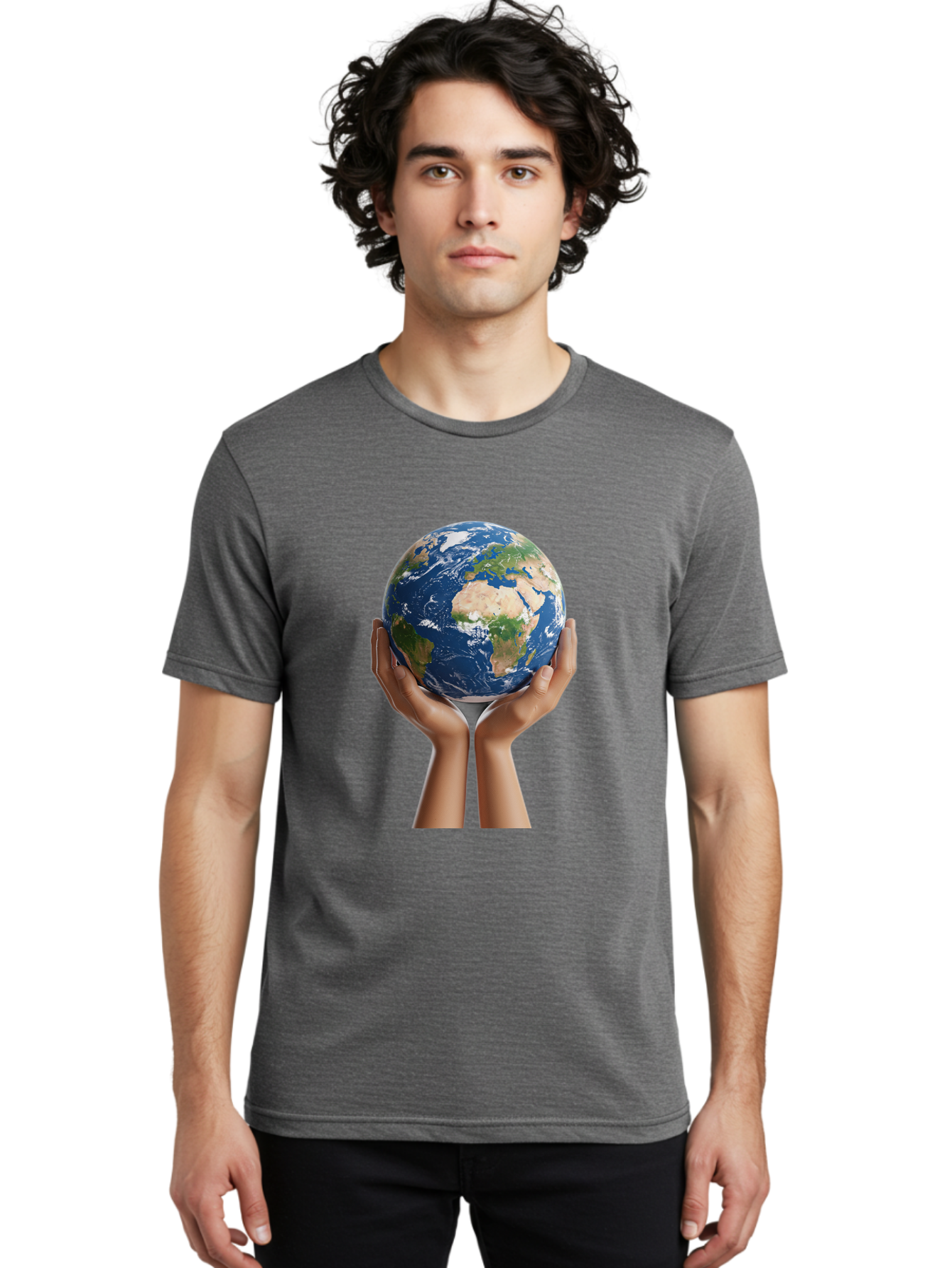 Hands-Holding-Earth Men'S Graphic Tee, 100% Cotton, Comfortable Casual Summer Wear, Machine Washable, Hands Holding The Earth, Global Unity, Environmental Conservation, World Peace, Earth'S Beauty, Human Connection, Global Citizenship, Bac028