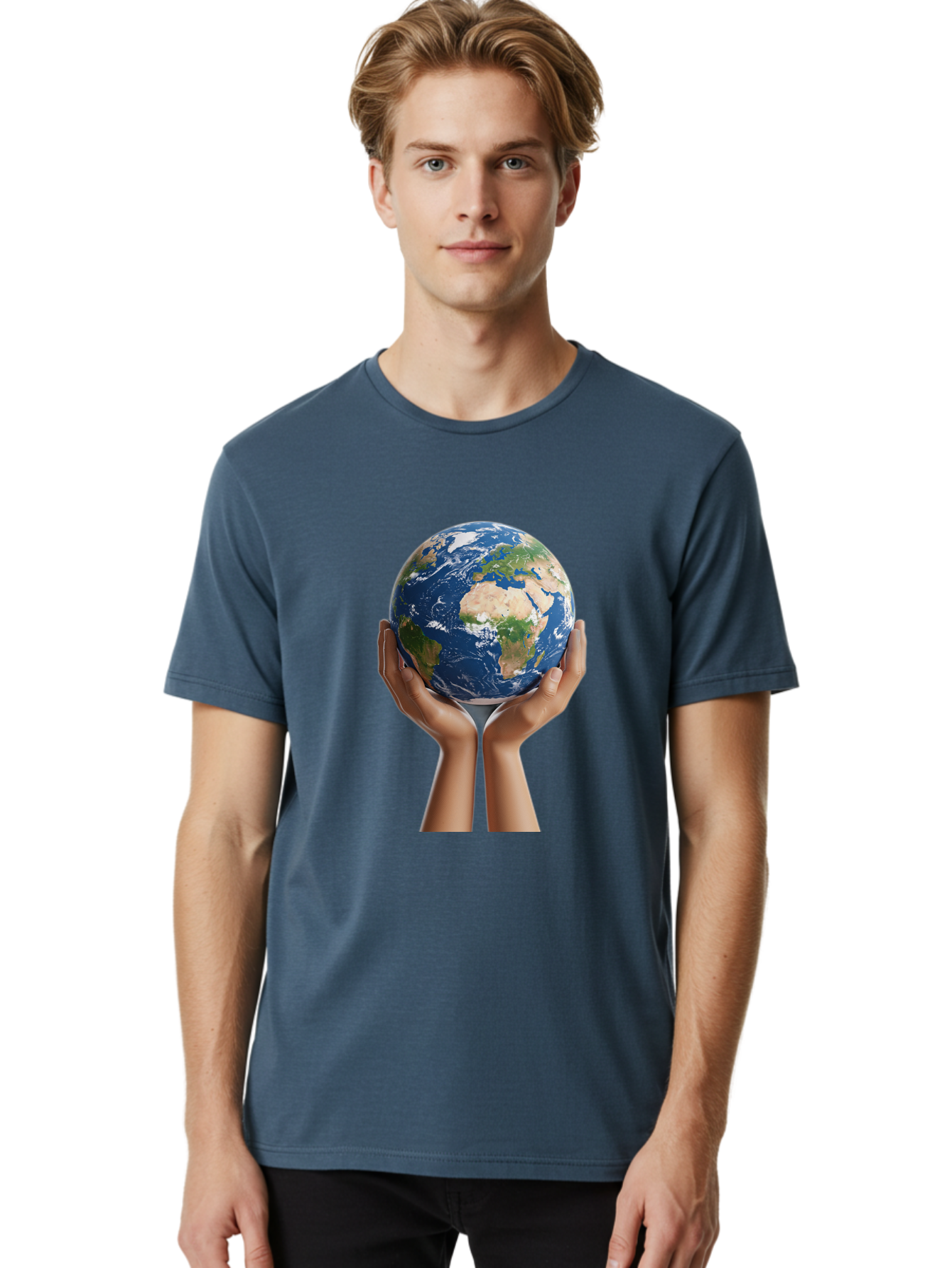 Hands-Holding-Earth Men'S Graphic Tee, 100% Cotton, Comfortable Casual Summer Wear, Machine Washable, Hands Holding The Earth, Global Unity, Environmental Conservation, World Peace, Earth'S Beauty, Human Connection, Global Citizenship, Bac028