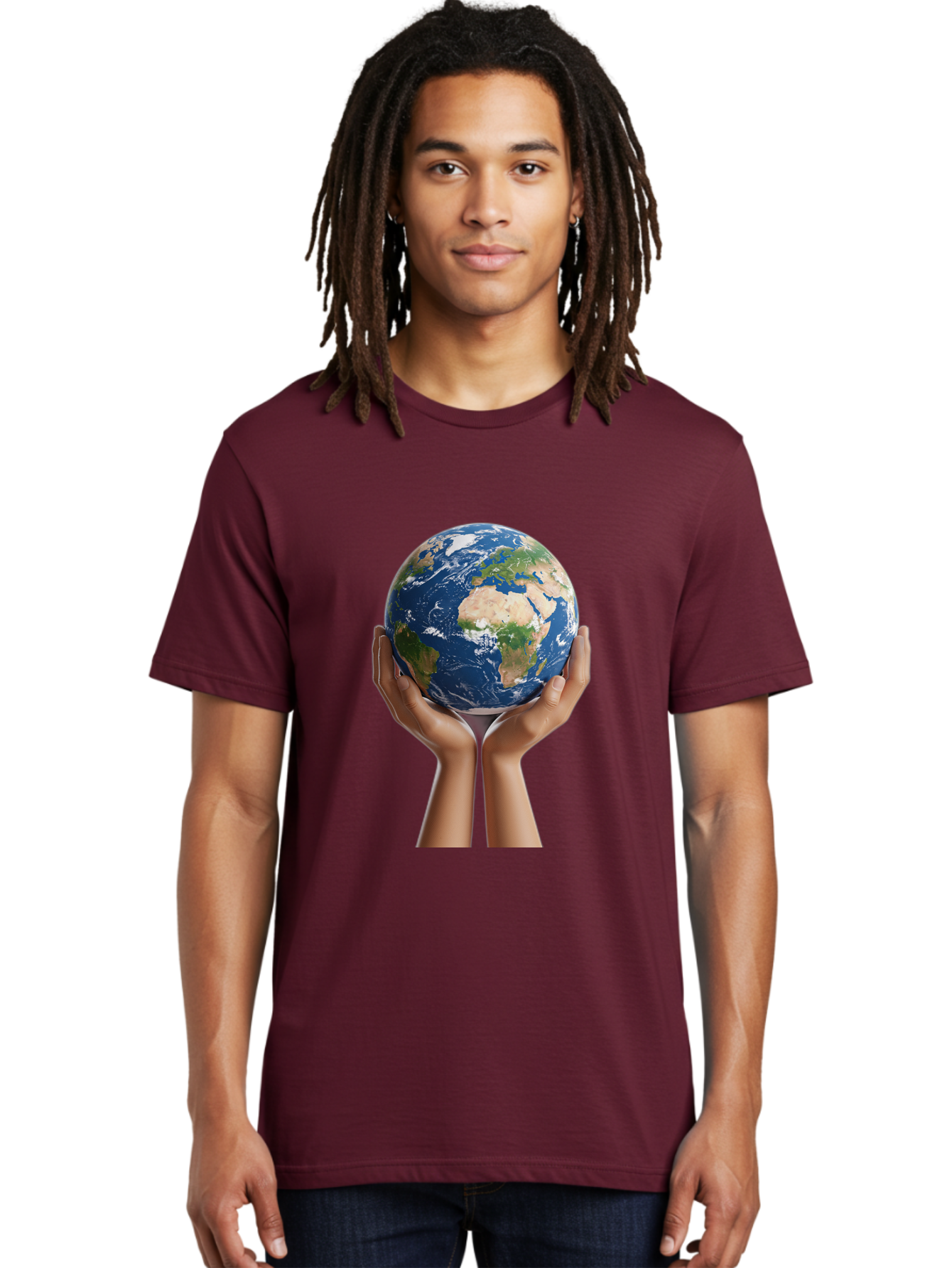 Hands-Holding-Earth Men'S Graphic Tee, 100% Cotton, Comfortable Casual Summer Wear, Machine Washable, Hands Holding The Earth, Global Unity, Environmental Conservation, World Peace, Earth'S Beauty, Human Connection, Global Citizenship, Bac028