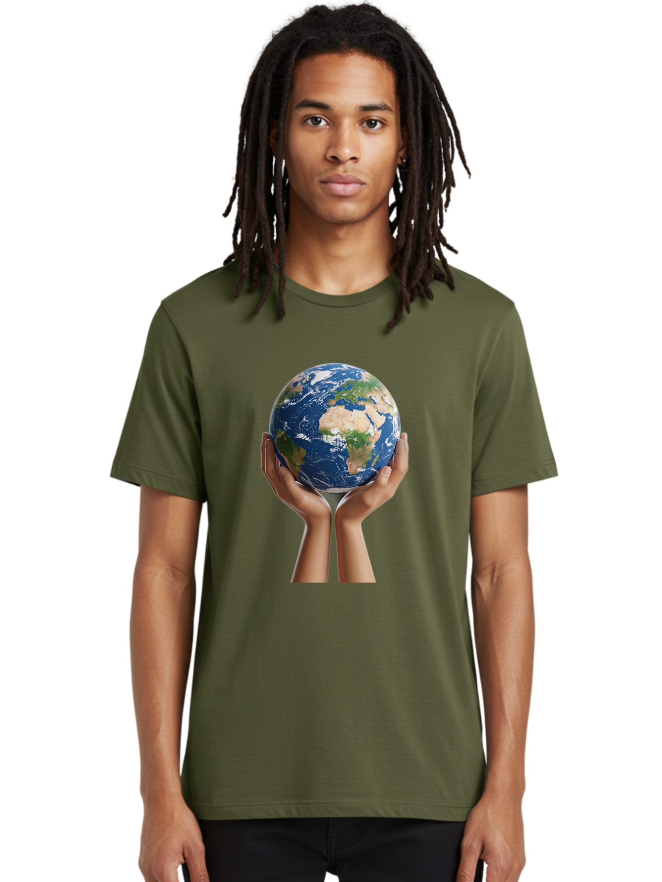 Hands-Holding-Earth Men'S Graphic Tee, 100% Cotton, Comfortable Casual Summer Wear, Machine Washable, Hands Holding The Earth, Global Unity, Environmental Conservation, World Peace, Earth'S Beauty, Human Connection, Global Citizenship, Bac028