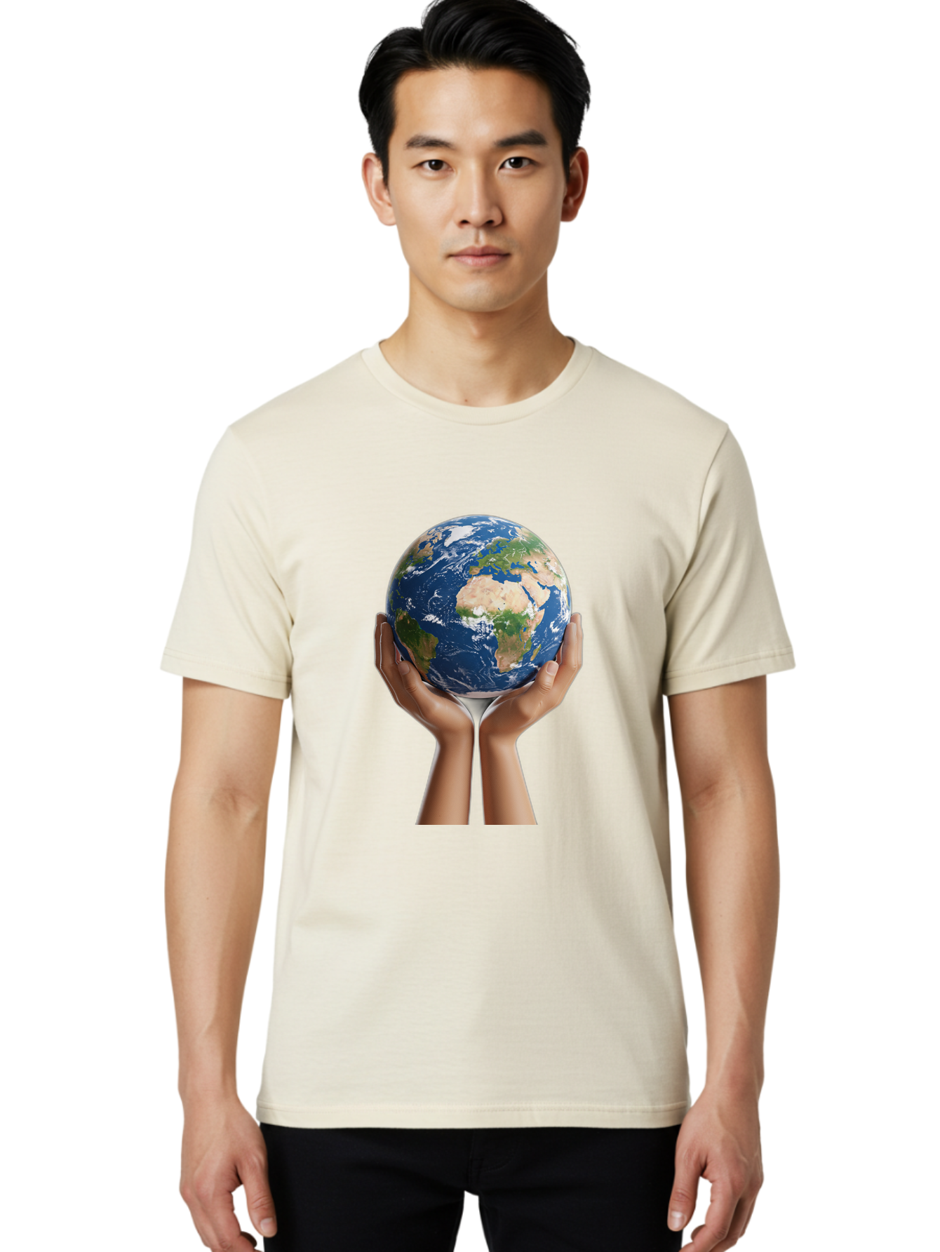 Hands-Holding-Earth Men'S Graphic Tee, 100% Cotton, Comfortable Casual Summer Wear, Machine Washable, Hands Holding The Earth, Global Unity, Environmental Conservation, World Peace, Earth'S Beauty, Human Connection, Global Citizenship, Bac028