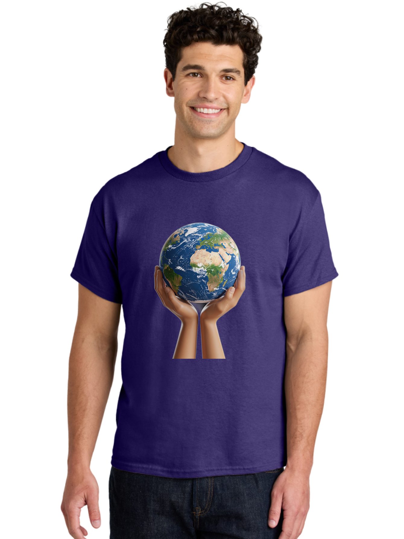Hands-Holding-Earth Men'S Graphic Tee, 100% Cotton, Comfortable Casual Summer Wear, Machine Washable, Hands Holding The Earth, Global Unity, Environmental Conservation, World Peace, Earth'S Beauty, Human Connection, Global Citizenship, Bac028