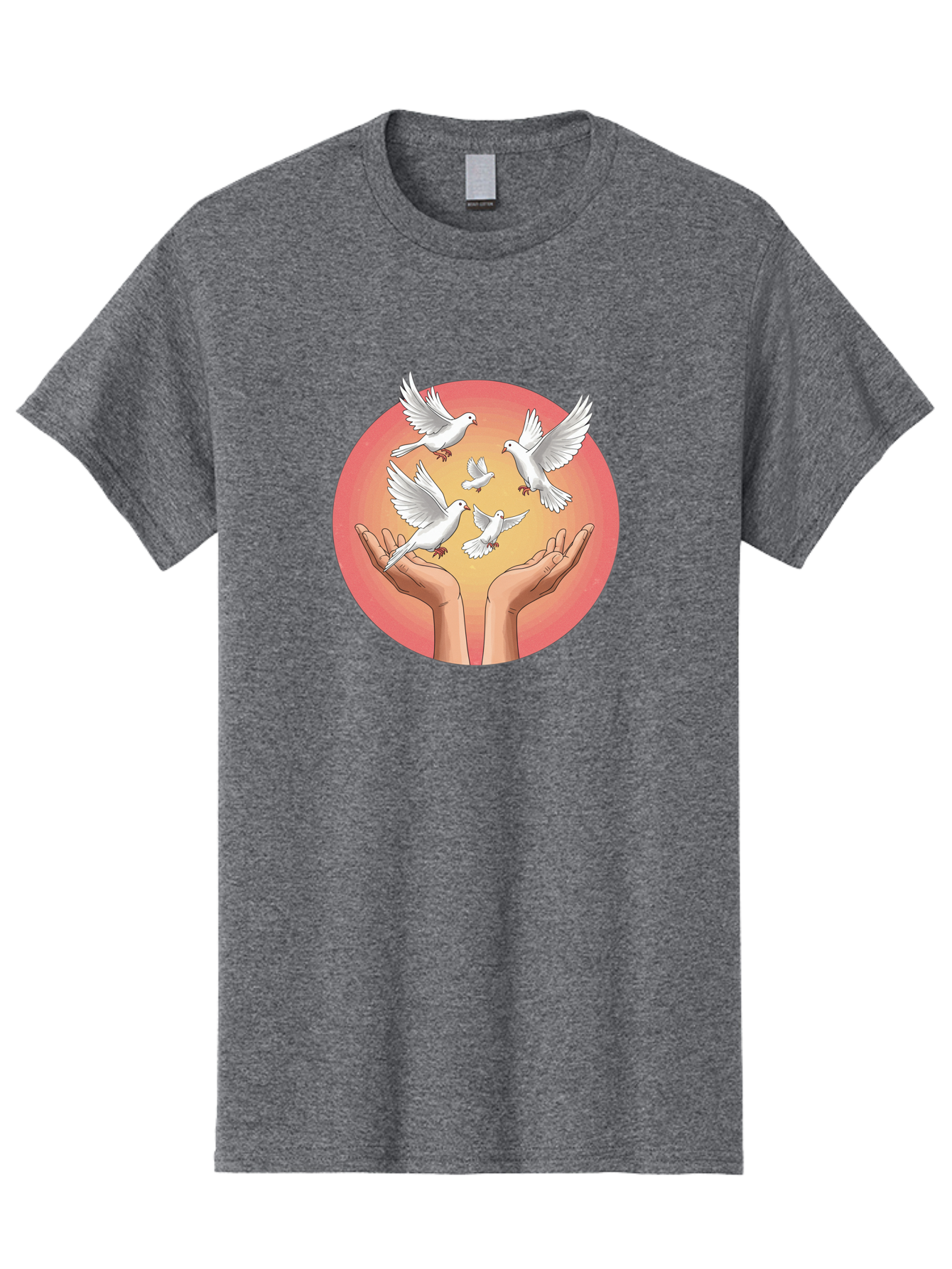 Hands-Releasing-Doves Men'S Graphic Tee, 100% Cotton, Comfortable Casual Summer Wear, Machine Washable, Doves Flying Away, Hands Releasing Birds, White Doves, Peaceful Release, Liberation, Freedom, Gentle Hands, Peaceful Atmosphere, Bac030