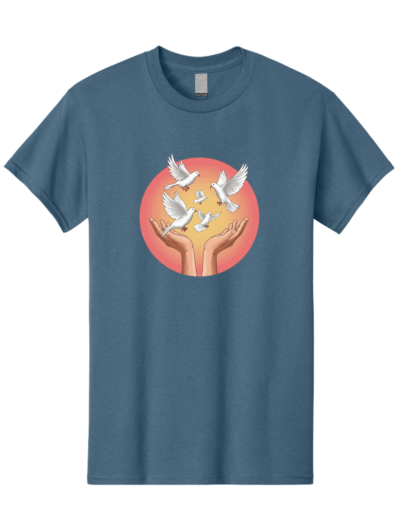Hands-Releasing-Doves Men'S Graphic Tee, 100% Cotton, Comfortable Casual Summer Wear, Machine Washable, Doves Flying Away, Hands Releasing Birds, White Doves, Peaceful Release, Liberation, Freedom, Gentle Hands, Peaceful Atmosphere, Bac030