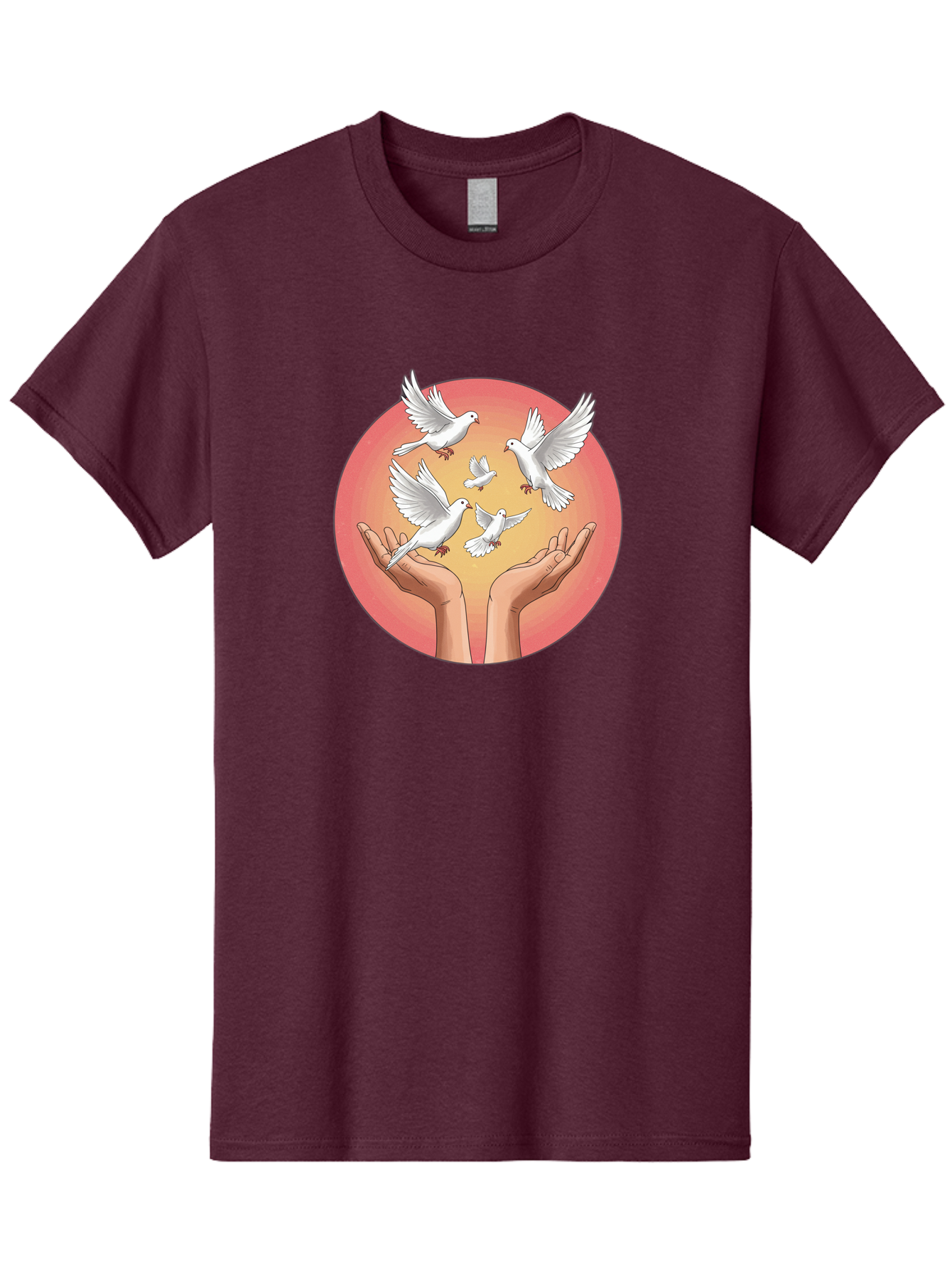 Hands-Releasing-Doves Men'S Graphic Tee, 100% Cotton, Comfortable Casual Summer Wear, Machine Washable, Doves Flying Away, Hands Releasing Birds, White Doves, Peaceful Release, Liberation, Freedom, Gentle Hands, Peaceful Atmosphere, Bac030