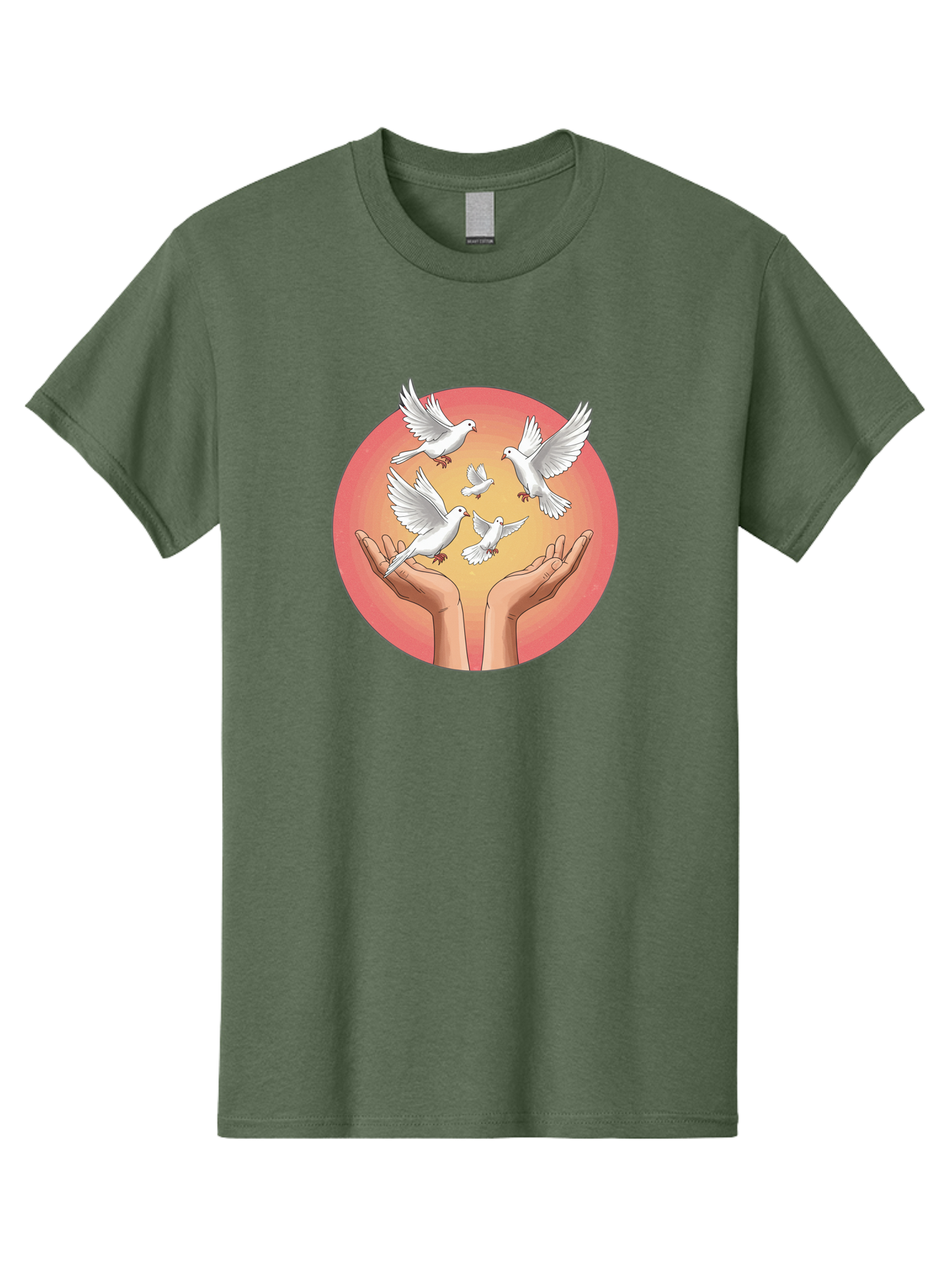 Hands-Releasing-Doves Men'S Graphic Tee, 100% Cotton, Comfortable Casual Summer Wear, Machine Washable, Doves Flying Away, Hands Releasing Birds, White Doves, Peaceful Release, Liberation, Freedom, Gentle Hands, Peaceful Atmosphere, Bac030
