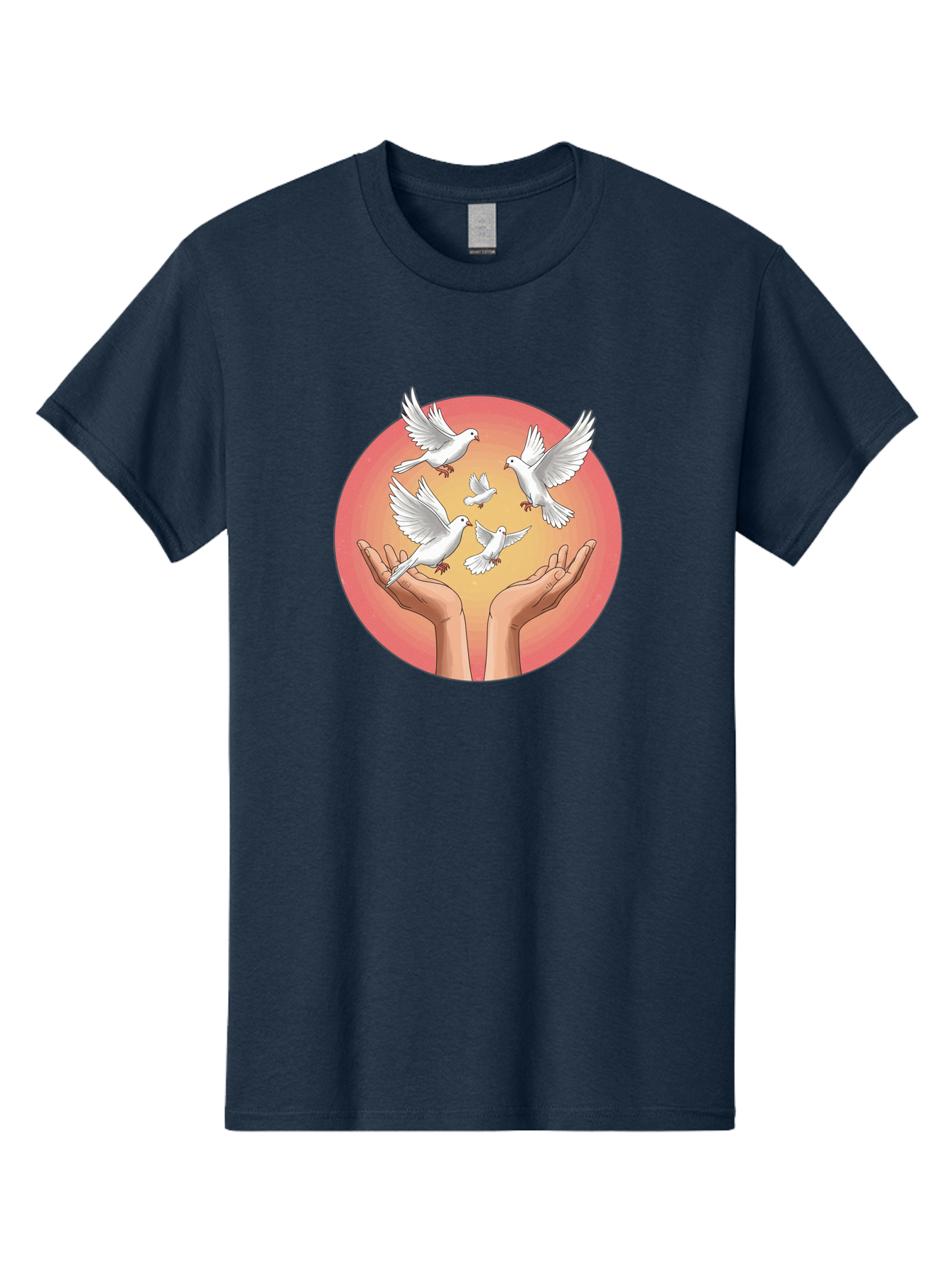 Hands-Releasing-Doves Men'S Graphic Tee, 100% Cotton, Comfortable Casual Summer Wear, Machine Washable, Doves Flying Away, Hands Releasing Birds, White Doves, Peaceful Release, Liberation, Freedom, Gentle Hands, Peaceful Atmosphere, Bac030