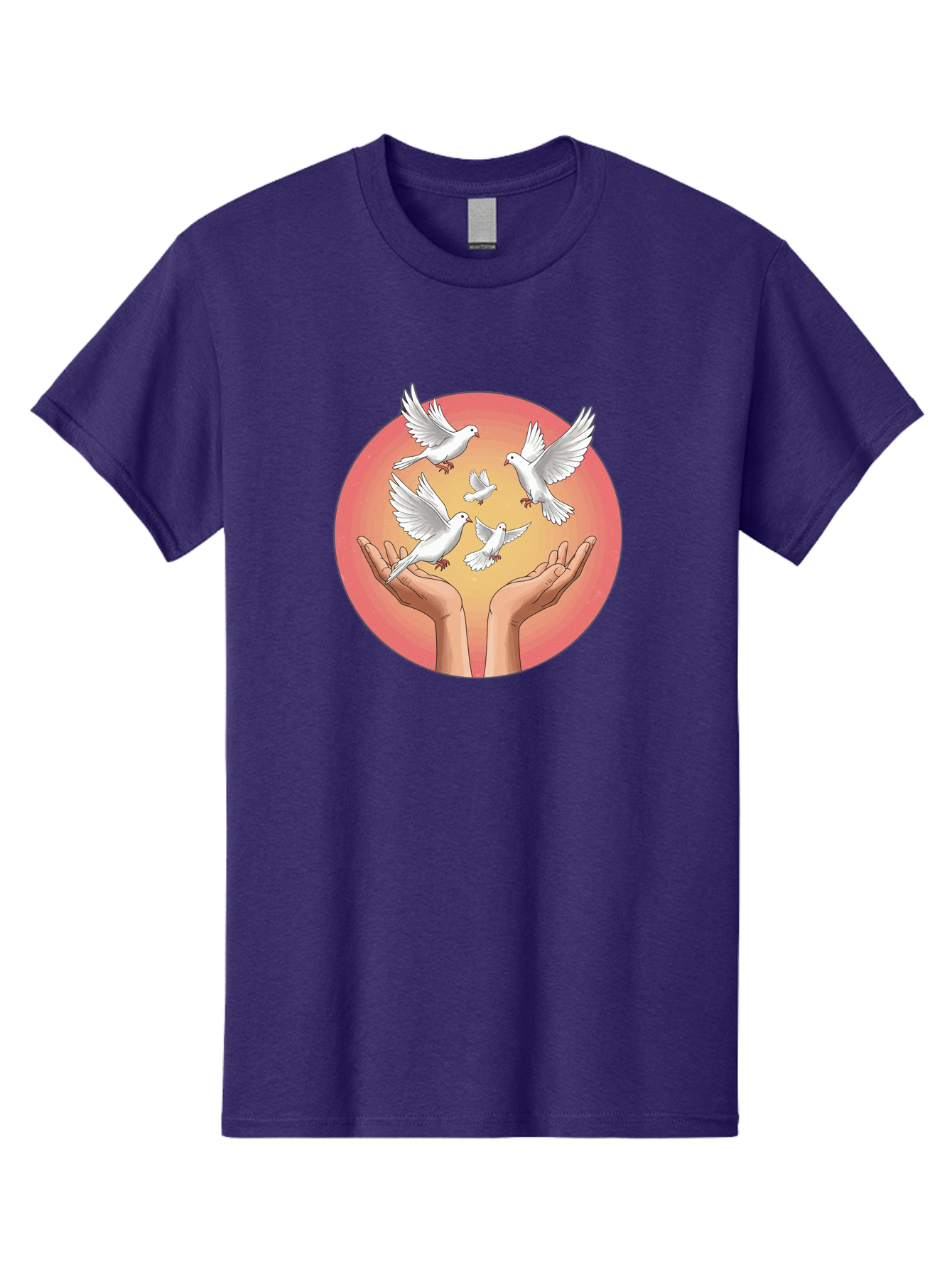 Hands-Releasing-Doves Men'S Graphic Tee, 100% Cotton, Comfortable Casual Summer Wear, Machine Washable, Doves Flying Away, Hands Releasing Birds, White Doves, Peaceful Release, Liberation, Freedom, Gentle Hands, Peaceful Atmosphere, Bac030
