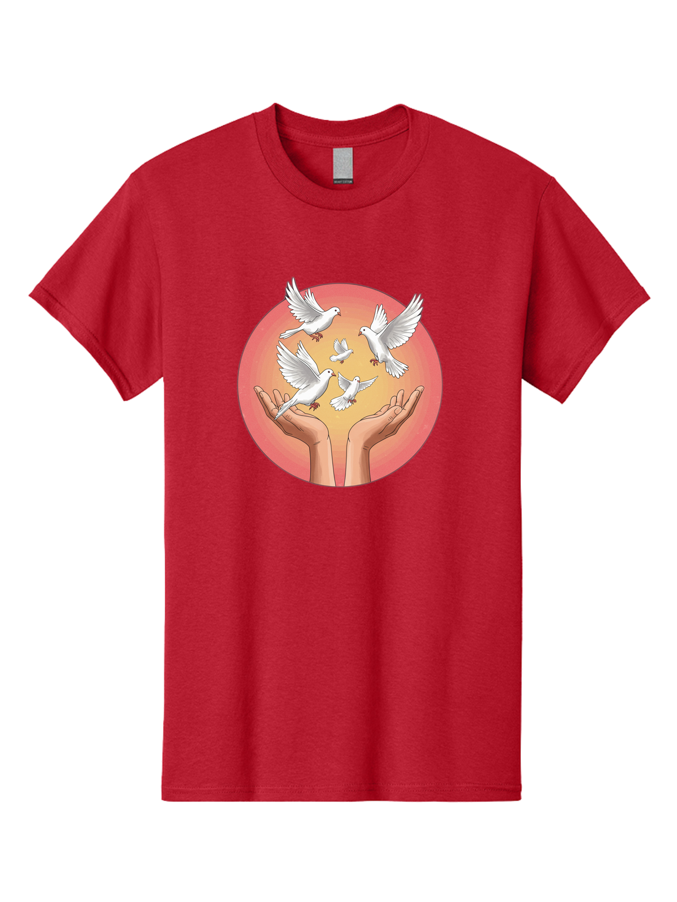 Hands-Releasing-Doves Men'S Graphic Tee, 100% Cotton, Comfortable Casual Summer Wear, Machine Washable, Doves Flying Away, Hands Releasing Birds, White Doves, Peaceful Release, Liberation, Freedom, Gentle Hands, Peaceful Atmosphere, Bac030