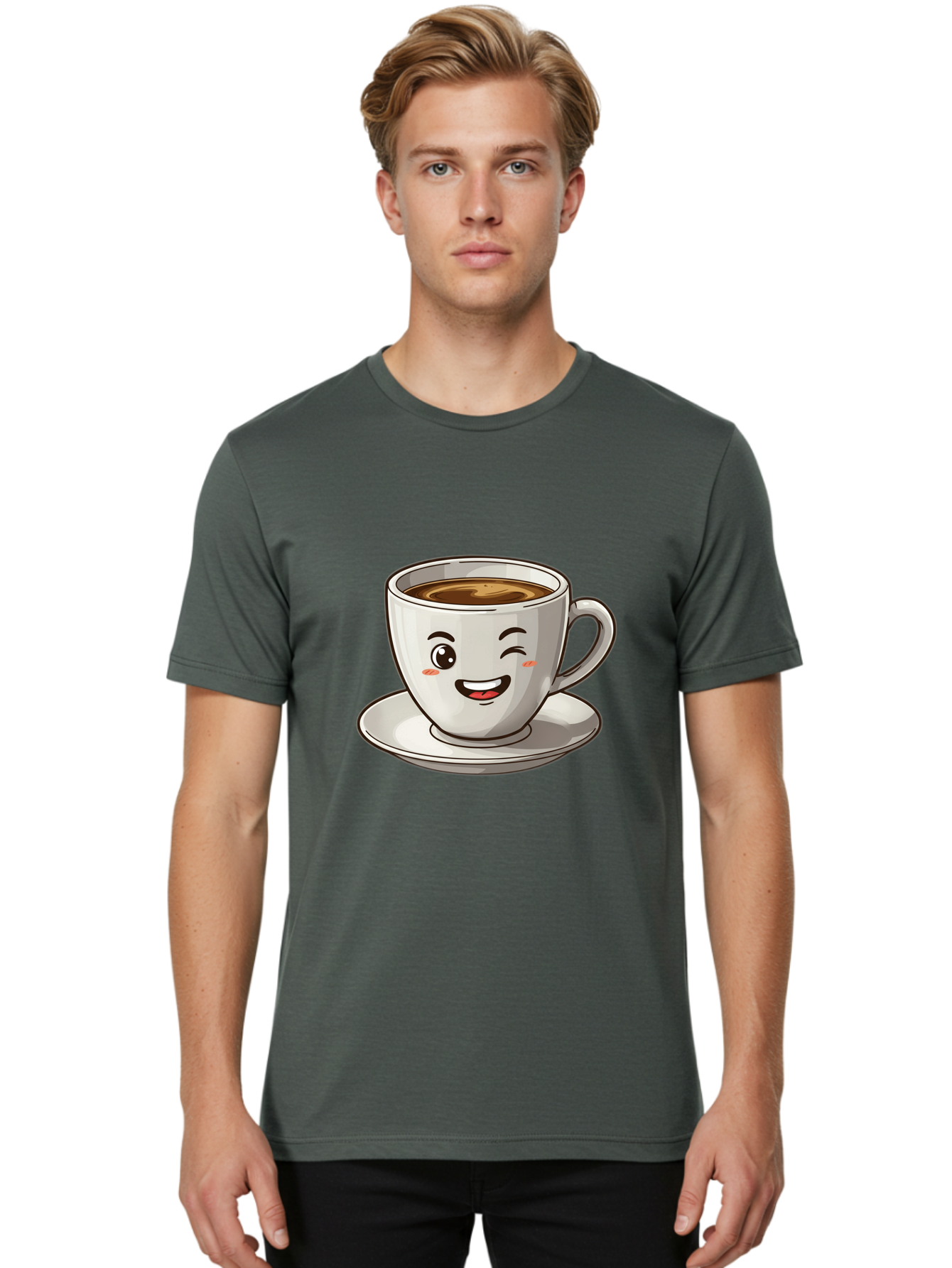 Happy-Coffee-Cup Men'S Graphic Tee, 100% Cotton, Comfortable Casual Summer Wear, Machine Washable, Cup Of Coffee, Cartoon Coffee, Smiling Coffee, Happy Face, Winking Coffee, Coffee Break, Morning Coffee, Coffee Time, Caffeinated Delight, Bac031