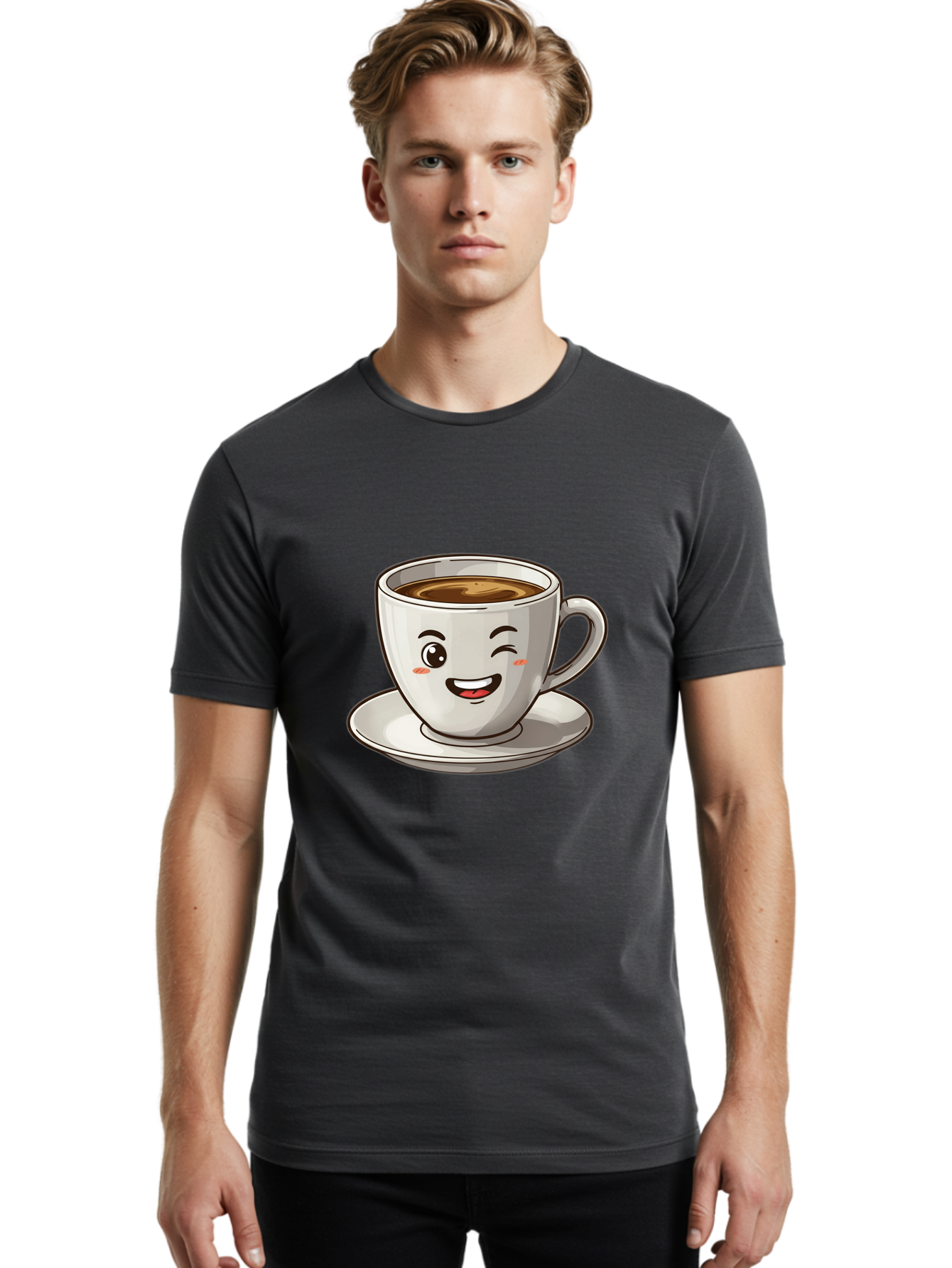 Happy-Coffee-Cup Men'S Graphic Tee, 100% Cotton, Comfortable Casual Summer Wear, Machine Washable, Cup Of Coffee, Cartoon Coffee, Smiling Coffee, Happy Face, Winking Coffee, Coffee Break, Morning Coffee, Coffee Time, Caffeinated Delight, Bac031