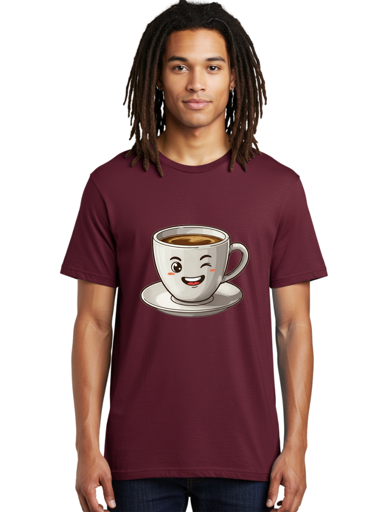 Happy-Coffee-Cup Men'S Graphic Tee, 100% Cotton, Comfortable Casual Summer Wear, Machine Washable, Cup Of Coffee, Cartoon Coffee, Smiling Coffee, Happy Face, Winking Coffee, Coffee Break, Morning Coffee, Coffee Time, Caffeinated Delight, Bac031