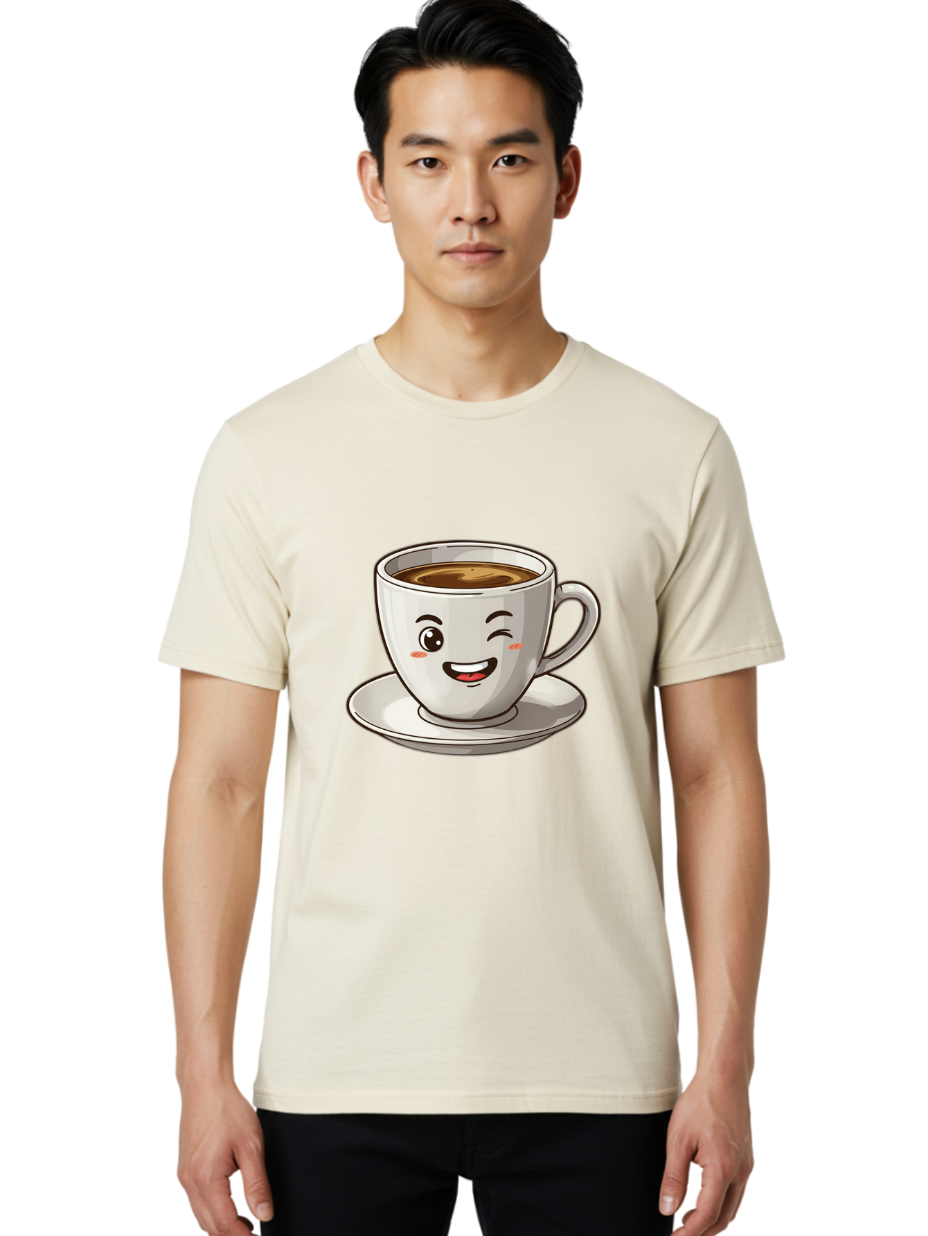 Happy-Coffee-Cup Men'S Graphic Tee, 100% Cotton, Comfortable Casual Summer Wear, Machine Washable, Cup Of Coffee, Cartoon Coffee, Smiling Coffee, Happy Face, Winking Coffee, Coffee Break, Morning Coffee, Coffee Time, Caffeinated Delight, Bac031