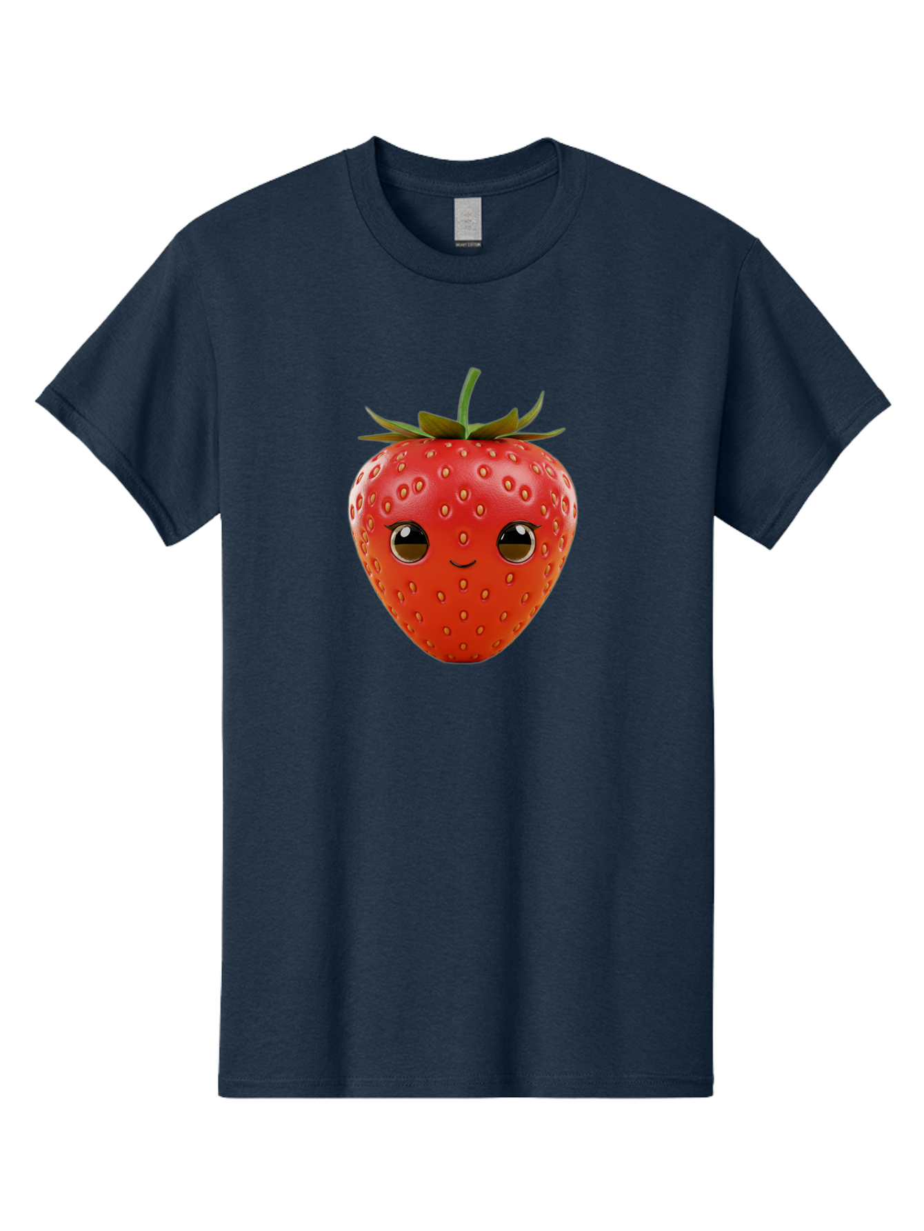 Happy-Strawberry-1 Men'S Graphic Tee, 100% Cotton, Comfortable Casual Summer Wear, Machine Washable, Cartoon Strawberry, Adorable Fruit, Smiling Face, Cute Character, Vibrant Red Color, Yellow Seeds, Playful Personality, Funny Expression, Bac032