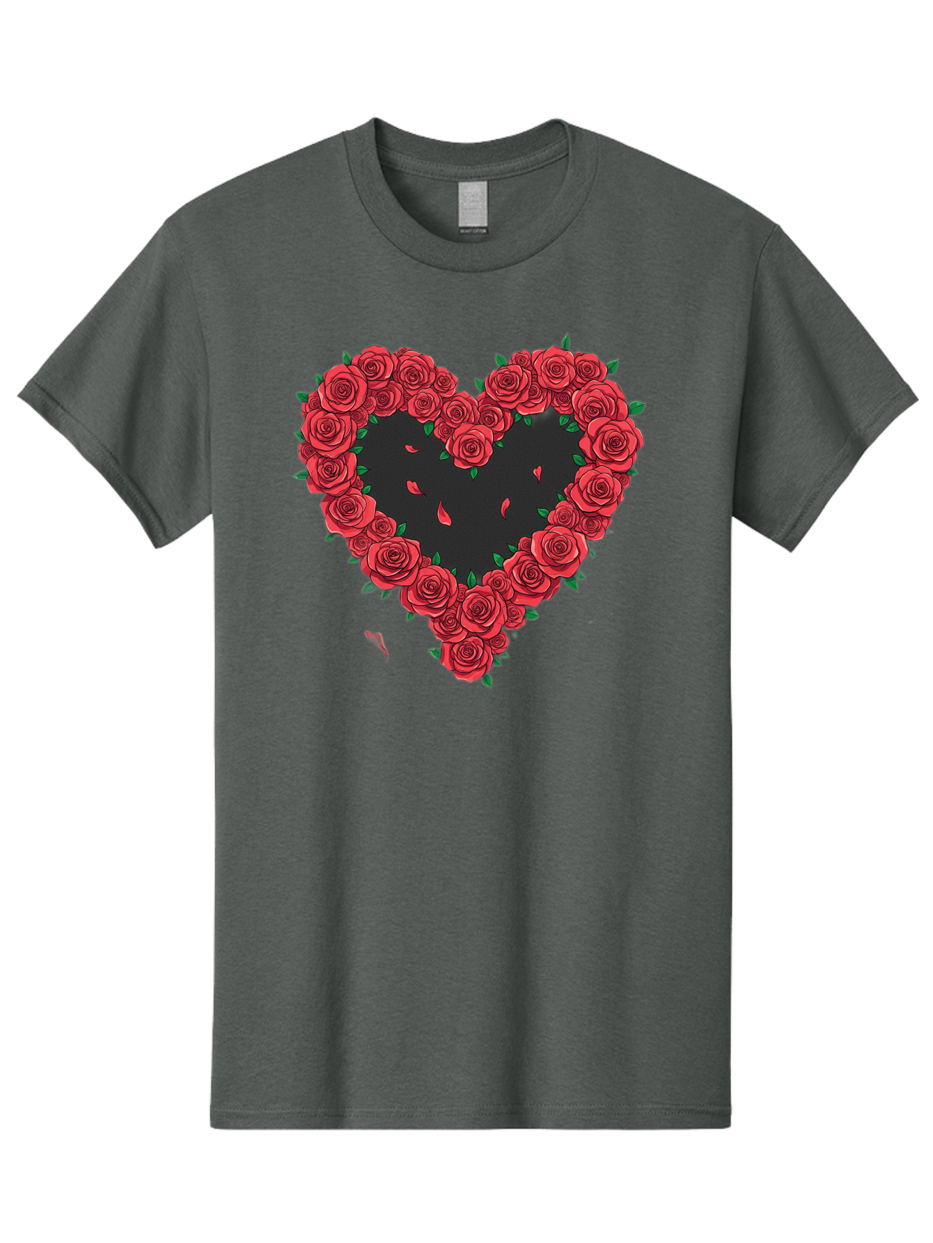 Heart-Of-Roses Men'S Graphic Tee, 100% Cotton, Comfortable Casual Summer Wear, Machine Washable, Heart Shape, Red Roses, Floral Arrangement, Love Symbol, Romance, Valentine'S Day, Beautiful Flowers, Rose Petals Bac034