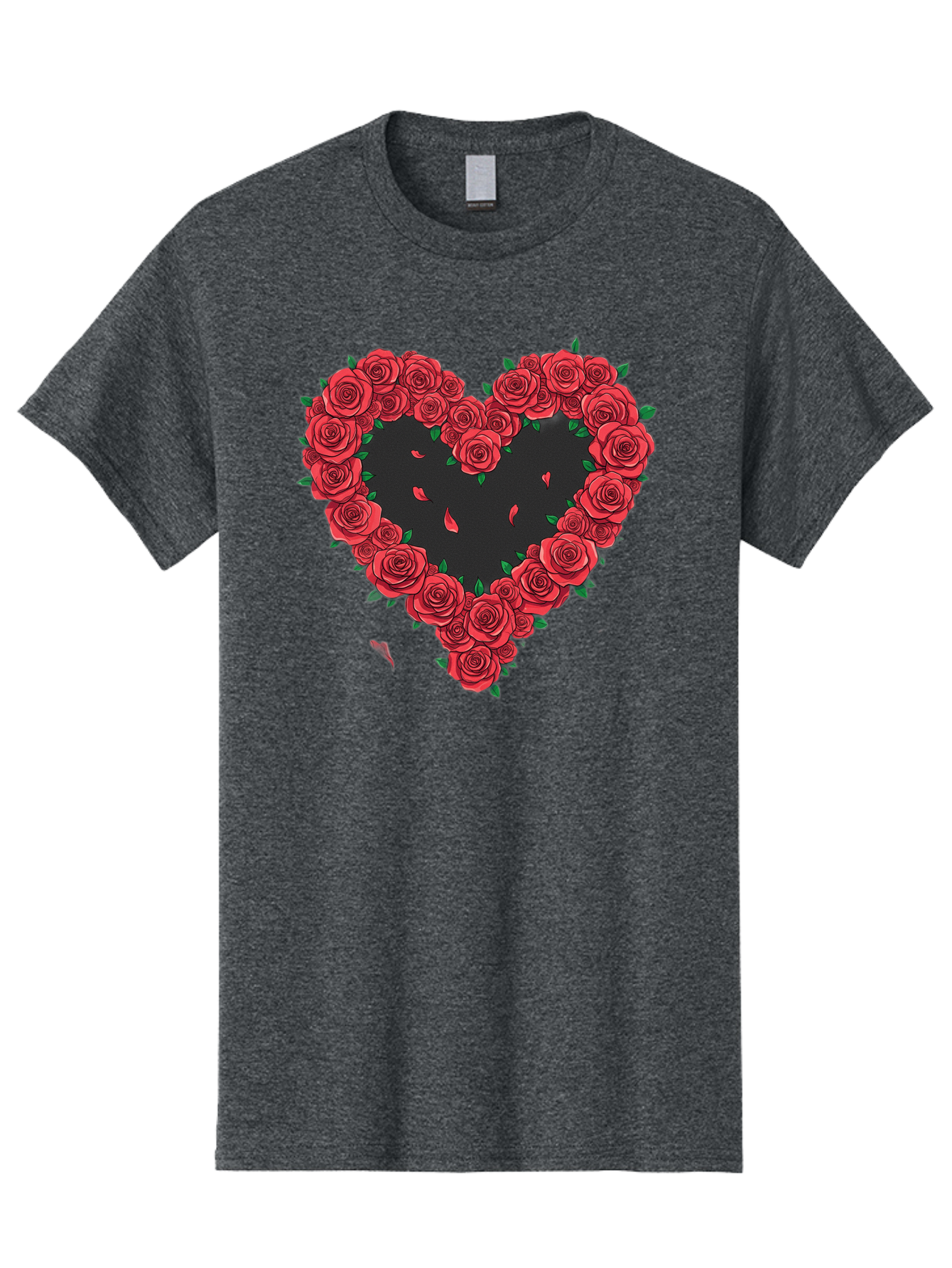 Heart-Of-Roses Men'S Graphic Tee, 100% Cotton, Comfortable Casual Summer Wear, Machine Washable, Heart Shape, Red Roses, Floral Arrangement, Love Symbol, Romance, Valentine'S Day, Beautiful Flowers, Rose Petals Bac034