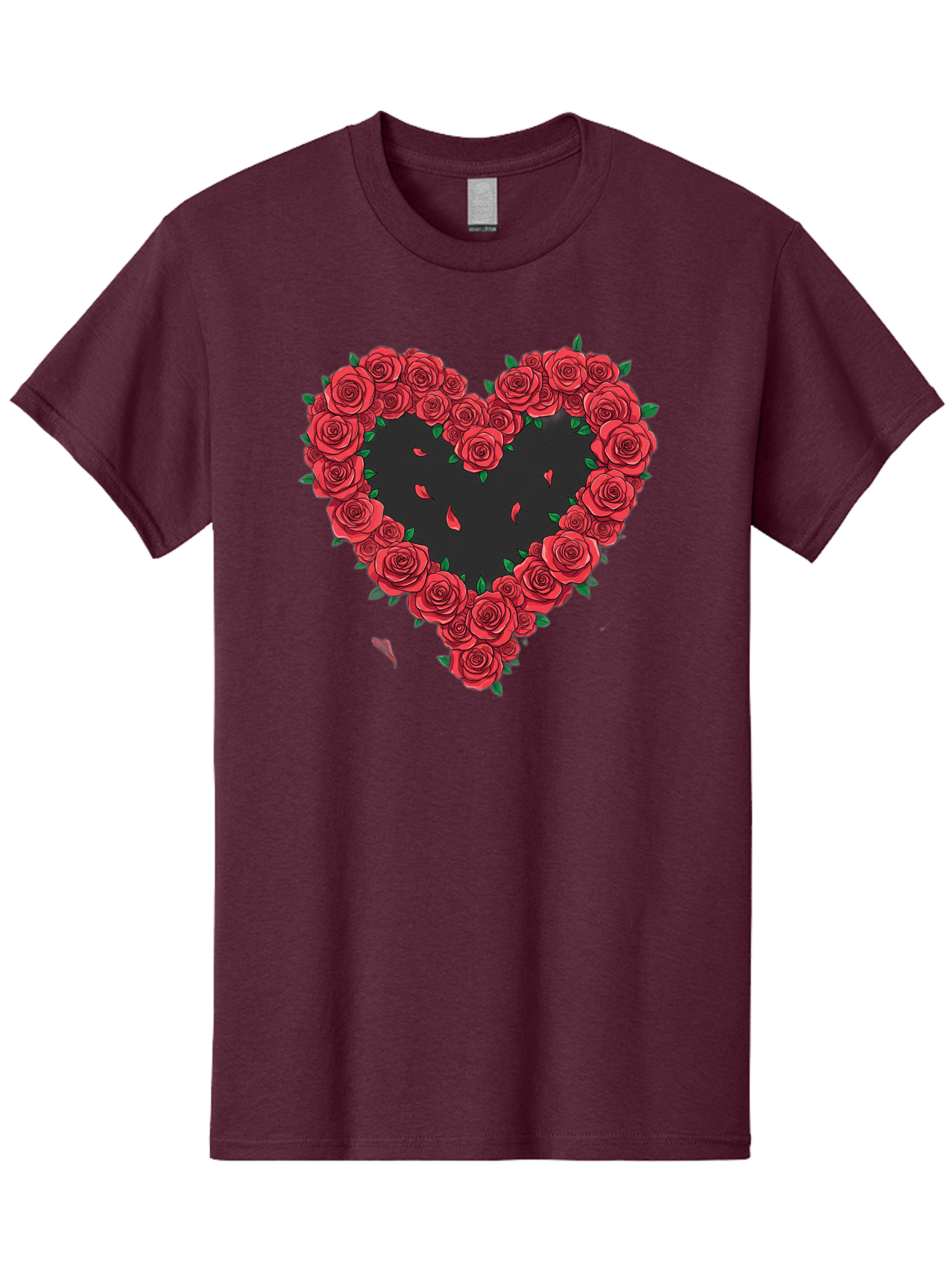 Heart-Of-Roses Men'S Graphic Tee, 100% Cotton, Comfortable Casual Summer Wear, Machine Washable, Heart Shape, Red Roses, Floral Arrangement, Love Symbol, Romance, Valentine'S Day, Beautiful Flowers, Rose Petals Bac034