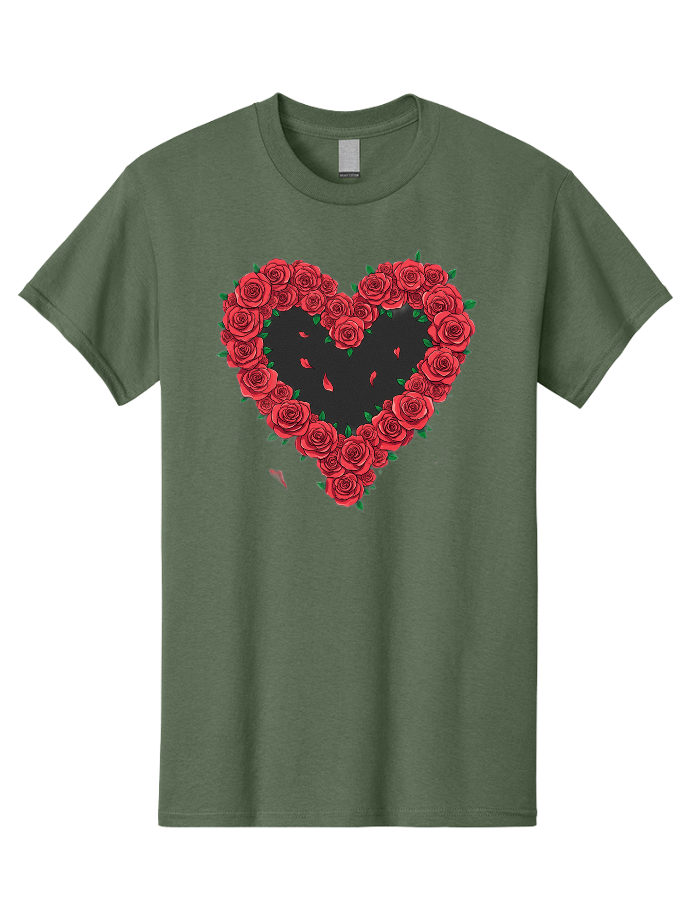 Heart-Of-Roses Men'S Graphic Tee, 100% Cotton, Comfortable Casual Summer Wear, Machine Washable, Heart Shape, Red Roses, Floral Arrangement, Love Symbol, Romance, Valentine'S Day, Beautiful Flowers, Rose Petals Bac034