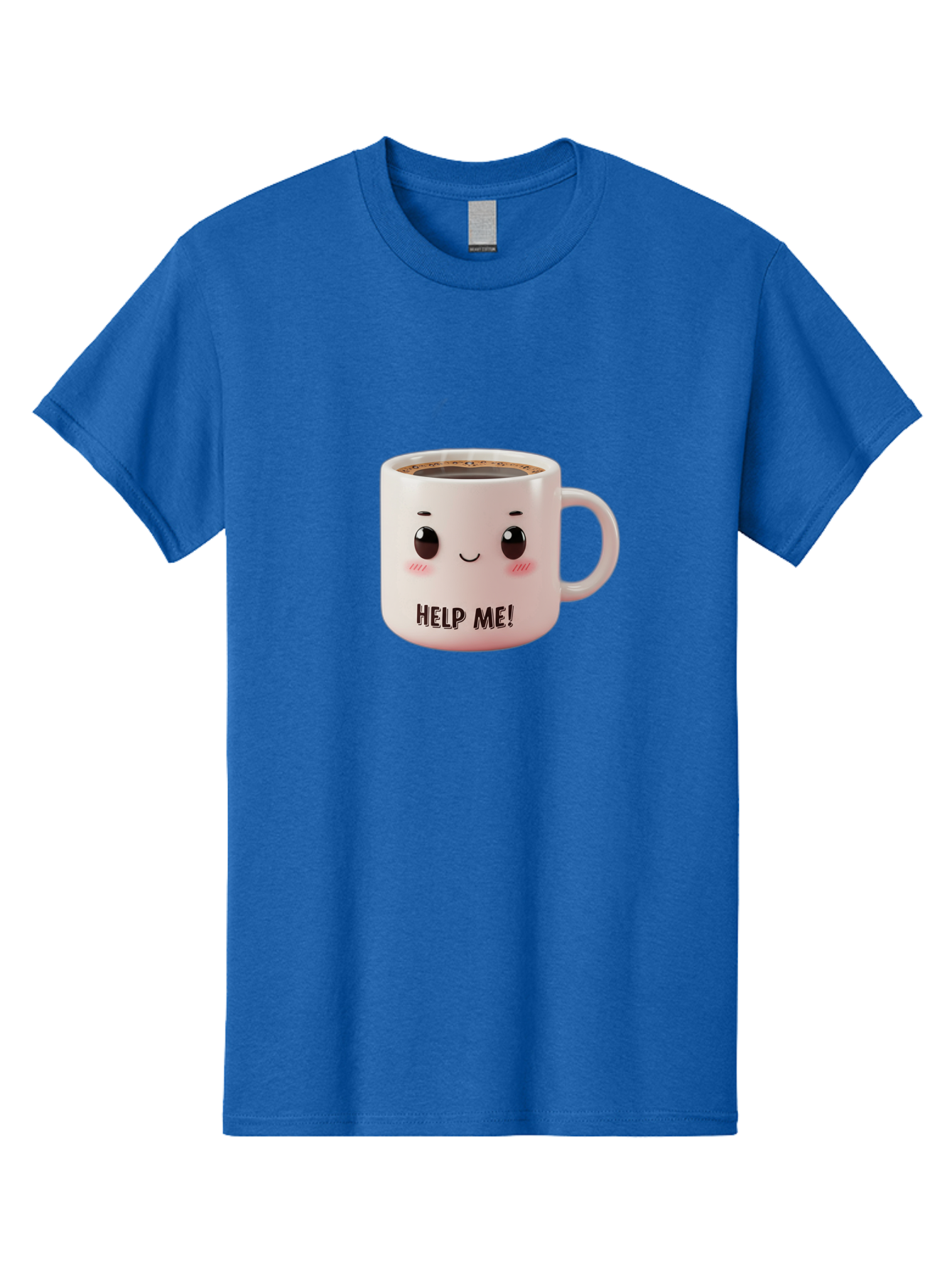 Help-Me-10 Men'S Graphic Tee, 100% Cotton, Comfortable Casual Summer Wear, Machine Washable, Cute Coffee Mug, Funny Design, Cartoon Eyes, Help Me Text, Coffee Culture, Humorous Meme, Relatable Humor, Coffee Lover Gift, Quirky Design Bac036