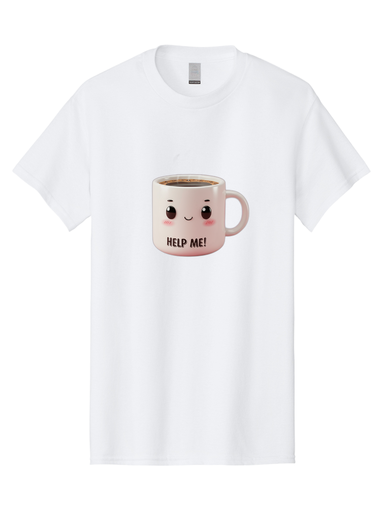 Help-Me-10 Men'S Graphic Tee, 100% Cotton, Comfortable Casual Summer Wear, Machine Washable, Cute Coffee Mug, Funny Design, Cartoon Eyes, Help Me Text, Coffee Culture, Humorous Meme, Relatable Humor, Coffee Lover Gift, Quirky Design Bac036