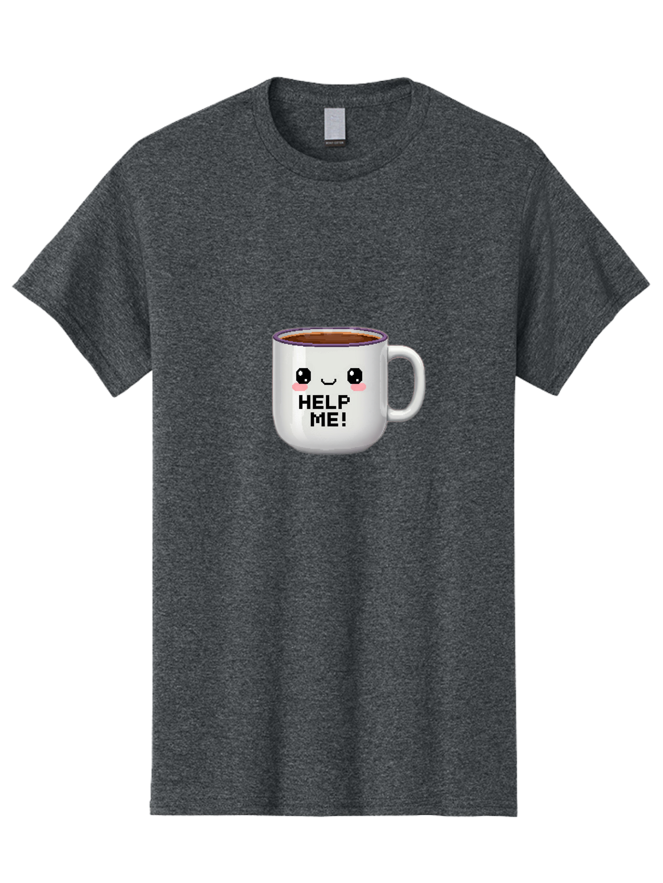 Help-Me-2 Men'S Graphic Tee, 100% Cotton, Comfortable Casual Summer Wear, Machine Washable, Funny Coffee Mug, Cartoon Style, Coffee Cup With Face, Humorous Design, Cute Character, Help Me! Text, Coffee Lover Gift Bac042