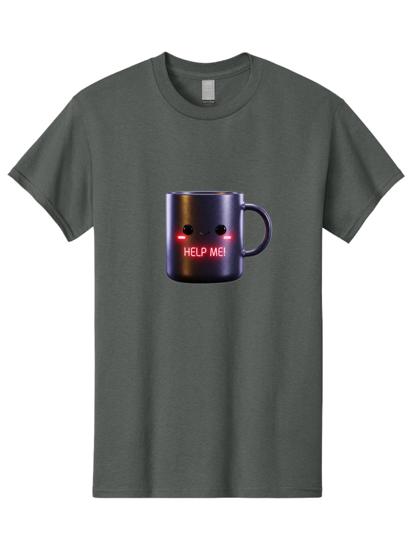 Help-Me-4 Men'S Graphic Tee, 100% Cotton, Comfortable Casual Summer Wear, Machine Washable, Glowing Mug, Distress Signal, Help Me Message, Emotional Coffee Cup, Quirky Design, Unique Gift Idea, Led Coffee Mug Bac044