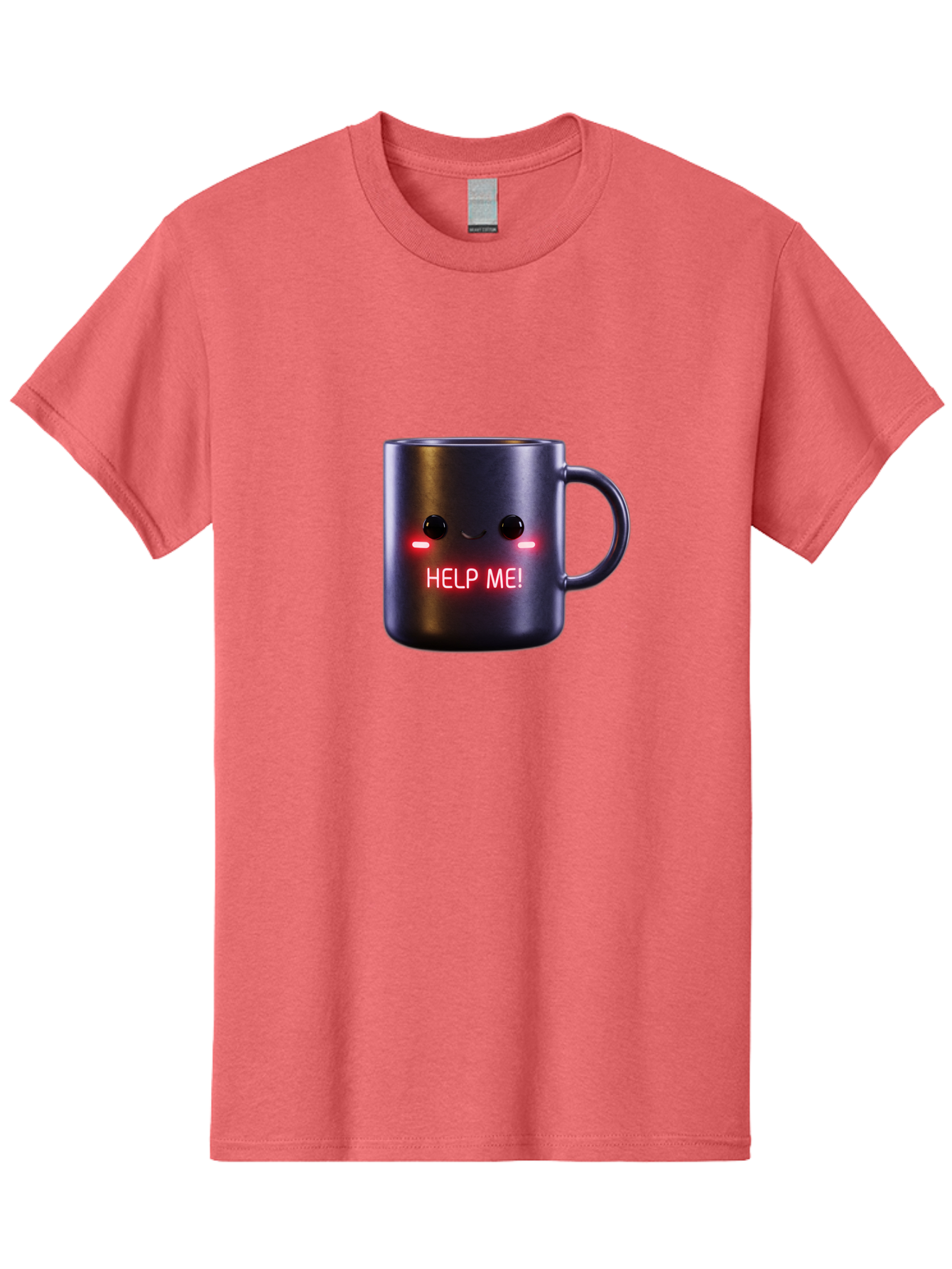 Help-Me-4 Men'S Graphic Tee, 100% Cotton, Comfortable Casual Summer Wear, Machine Washable, Glowing Mug, Distress Signal, Help Me Message, Emotional Coffee Cup, Quirky Design, Unique Gift Idea, Led Coffee Mug Bac044