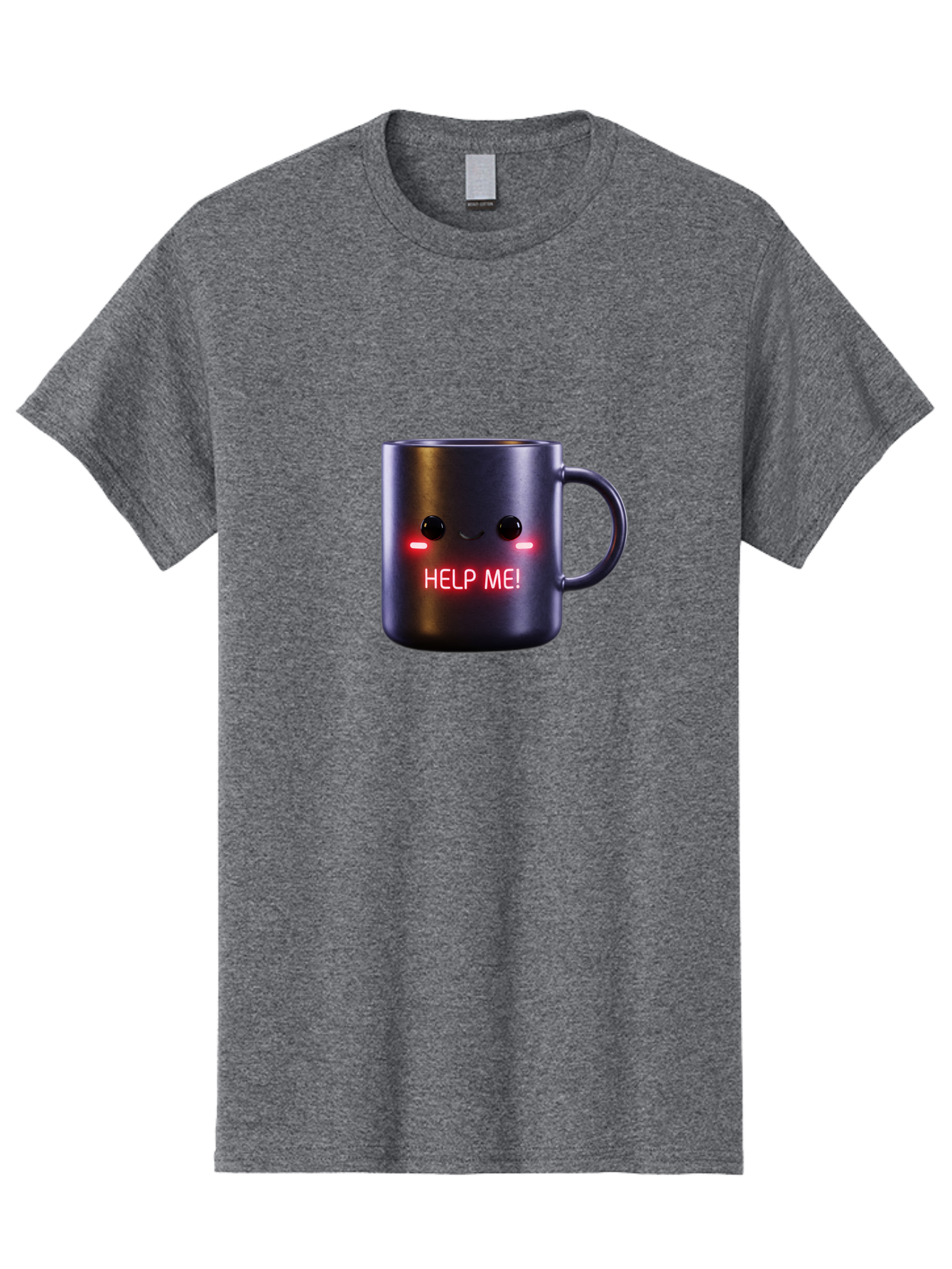 Help-Me-4 Men'S Graphic Tee, 100% Cotton, Comfortable Casual Summer Wear, Machine Washable, Glowing Mug, Distress Signal, Help Me Message, Emotional Coffee Cup, Quirky Design, Unique Gift Idea, Led Coffee Mug Bac044