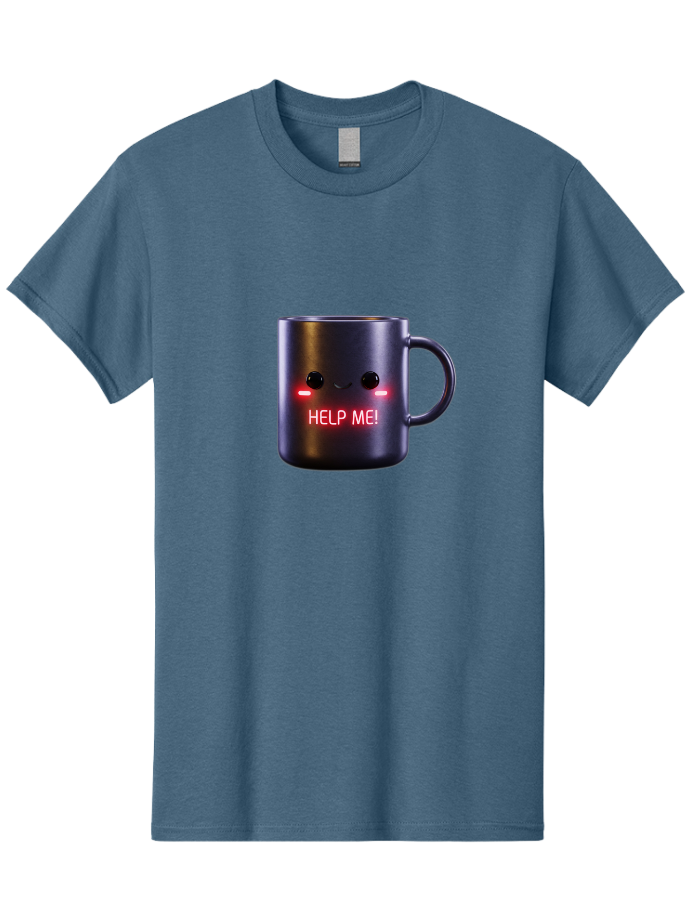 Help-Me-4 Men'S Graphic Tee, 100% Cotton, Comfortable Casual Summer Wear, Machine Washable, Glowing Mug, Distress Signal, Help Me Message, Emotional Coffee Cup, Quirky Design, Unique Gift Idea, Led Coffee Mug Bac044