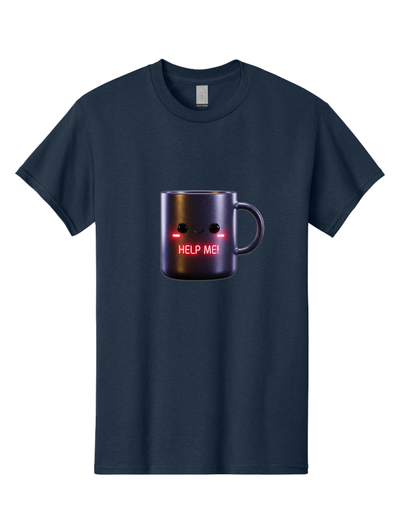 Help-Me-4 Men'S Graphic Tee, 100% Cotton, Comfortable Casual Summer Wear, Machine Washable, Glowing Mug, Distress Signal, Help Me Message, Emotional Coffee Cup, Quirky Design, Unique Gift Idea, Led Coffee Mug Bac044