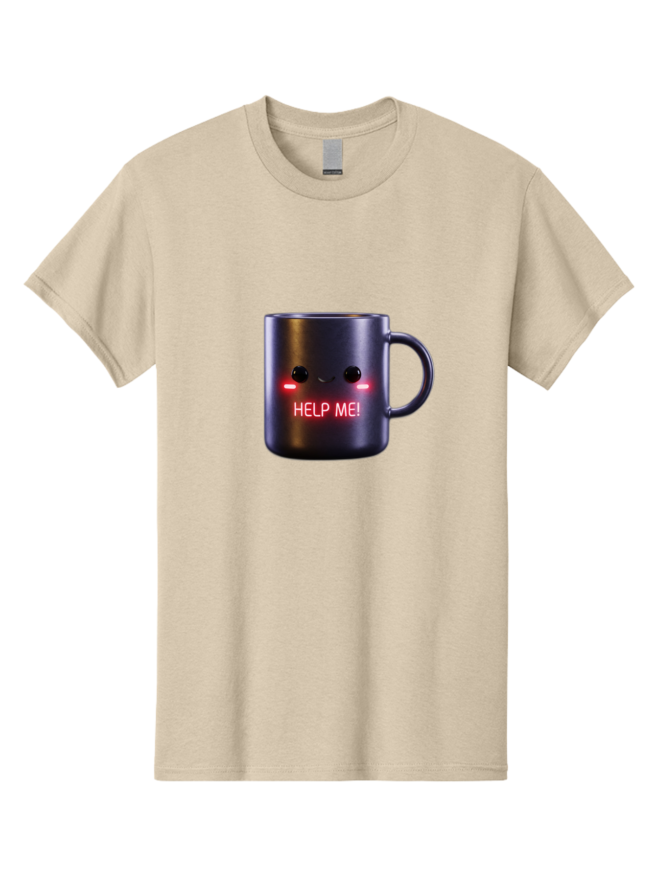 Help-Me-4 Men'S Graphic Tee, 100% Cotton, Comfortable Casual Summer Wear, Machine Washable, Glowing Mug, Distress Signal, Help Me Message, Emotional Coffee Cup, Quirky Design, Unique Gift Idea, Led Coffee Mug Bac044