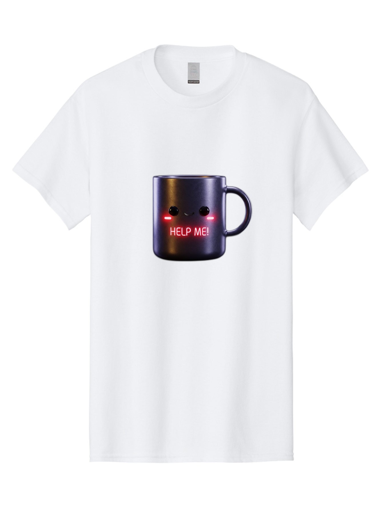 Help-Me-4 Men'S Graphic Tee, 100% Cotton, Comfortable Casual Summer Wear, Machine Washable, Glowing Mug, Distress Signal, Help Me Message, Emotional Coffee Cup, Quirky Design, Unique Gift Idea, Led Coffee Mug Bac044