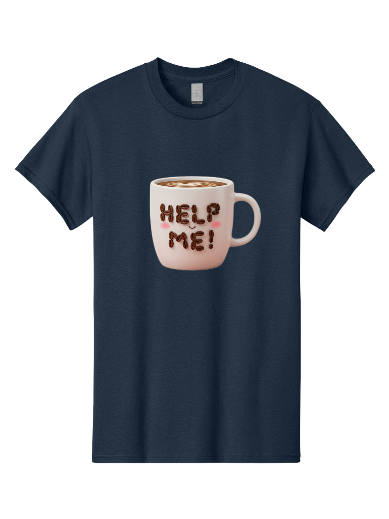 Help-Me-5 Men'S Graphic Tee, 100% Cotton, Comfortable Casual Summer Wear, Machine Washable, Coffee Mug With Coffee Beans Spelling Help Me!, Cute Coffee Cup, Coffee Lover Gift, Coffee Humor, Latte Art, Morning Coffee, Coffee Break Bac045