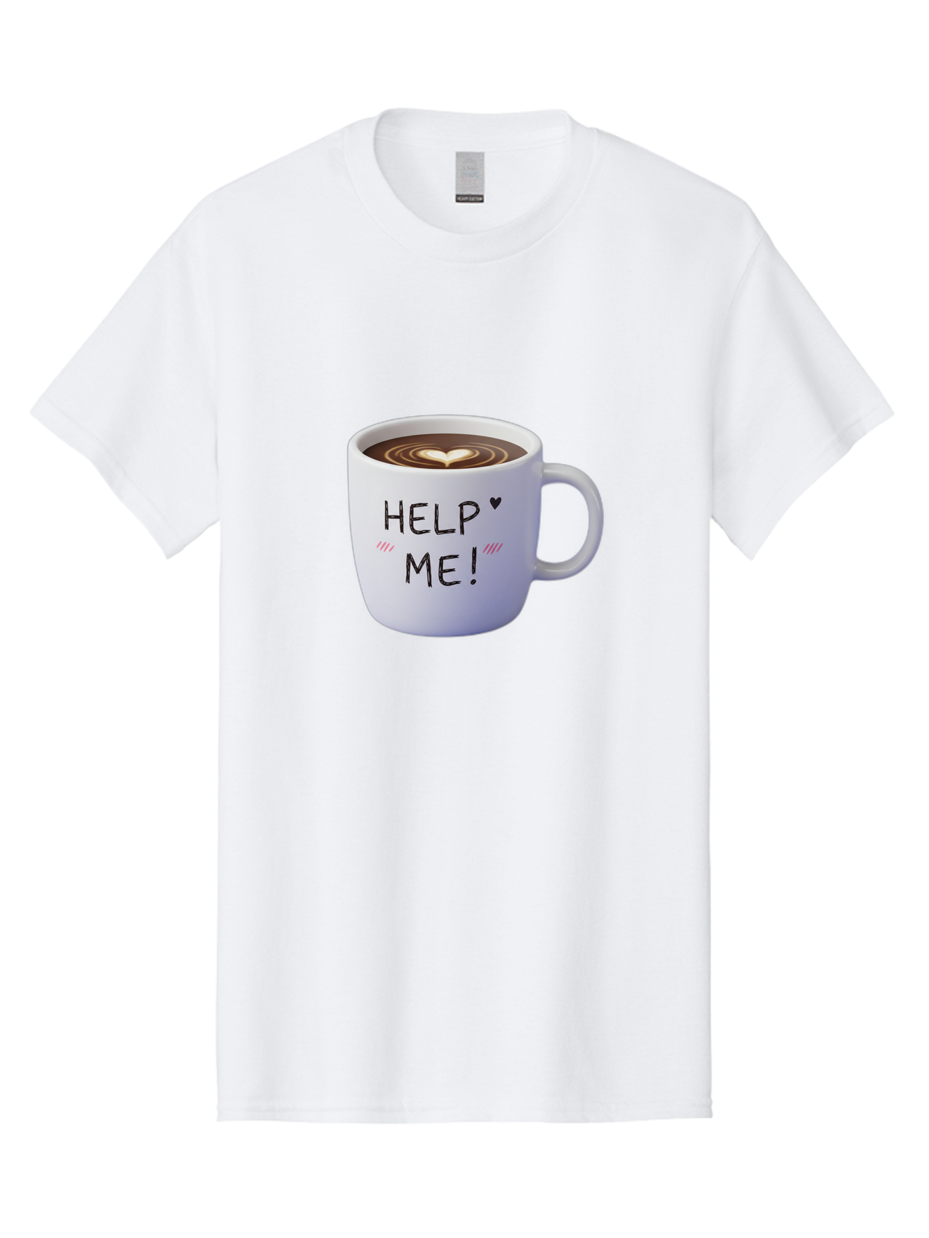 Help-Me-7 Men'S Graphic Tee, 100% Cotton, Comfortable Casual Summer Wear, Machine Washable, Coffee Mug With Heart Design, Coffee Art, 'Help Me' Text, Latte Art, Coffee Culture, Morning Pick-Me-Up, Coffee Love, Daily Grind Bac047